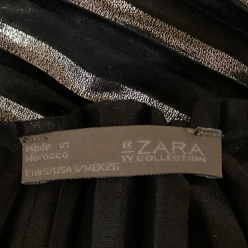 Zara Women's Black Metallic Pleated Sleeveless Crop Shirt Blouse Tank Top Size S - Image 5