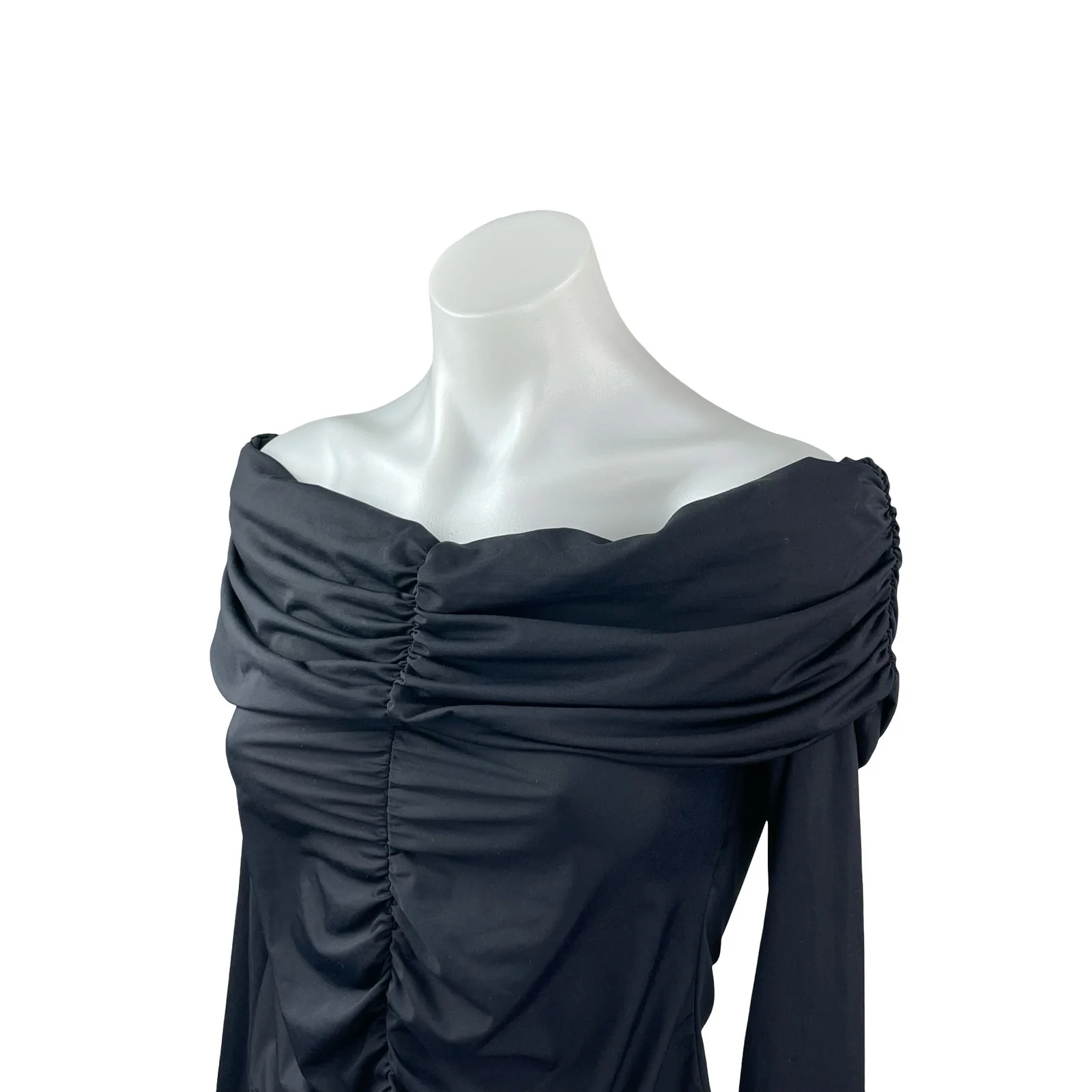 Zara Women's Black Off The Shoulder Ruched Long Sleeve Crop Blouse Top Size L - Image 2
