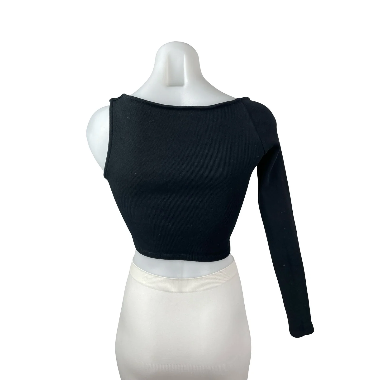 Zara Women's Black One Shoulder Asymmetric Neck Blouse Shirt Crop Top Size M - Image 3