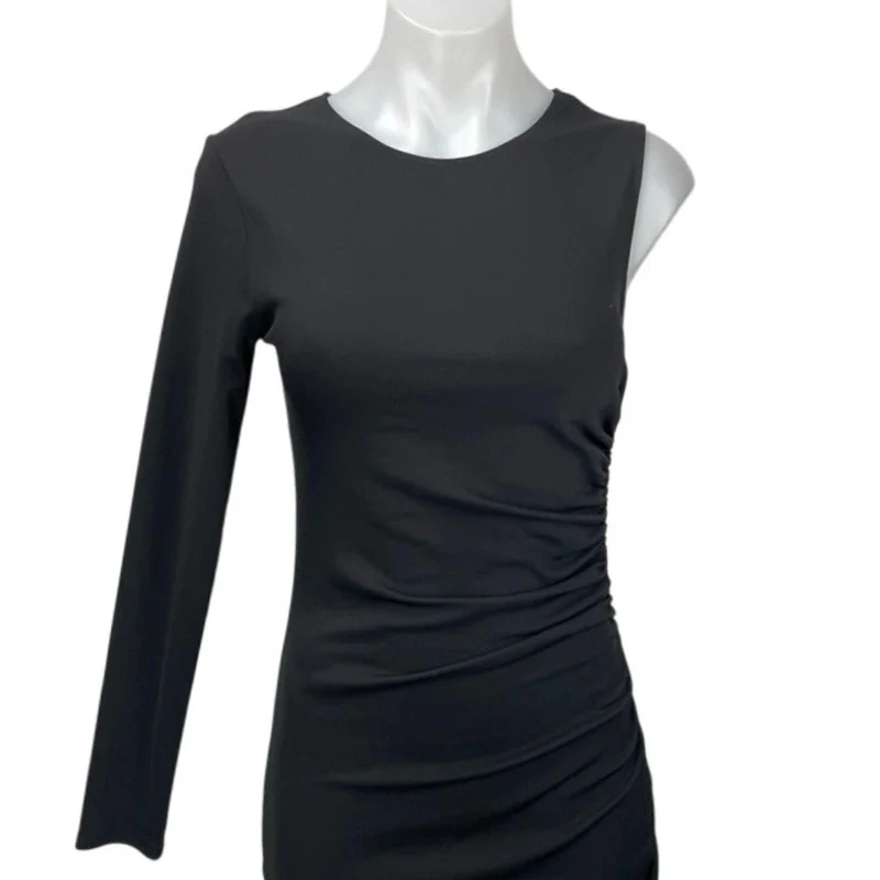 Zara Women's Black One Shoulder Long Sleeve Asymmetrical Midi Bodycon Dress S - Image 2