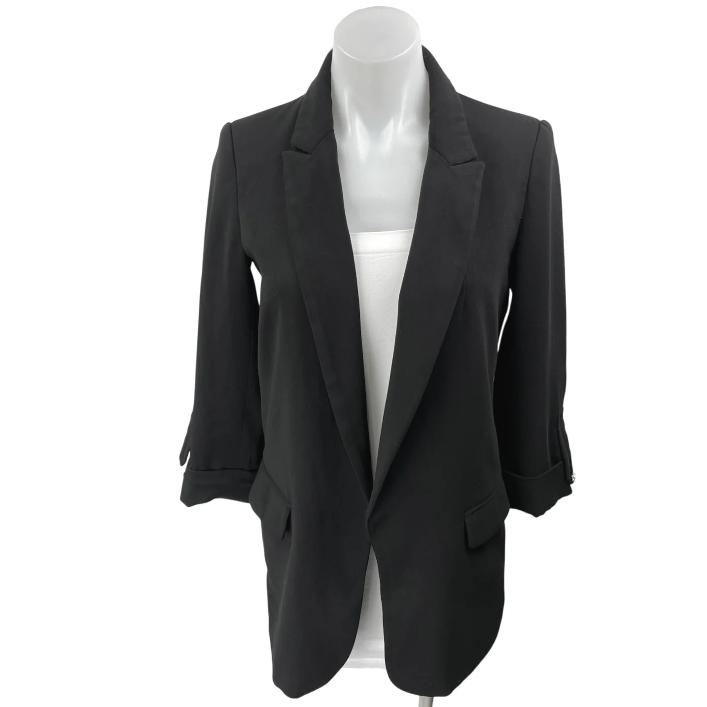 Zara Women's Black Open Front Notch Collar Pockets Blazer Coat Jacket Size XS