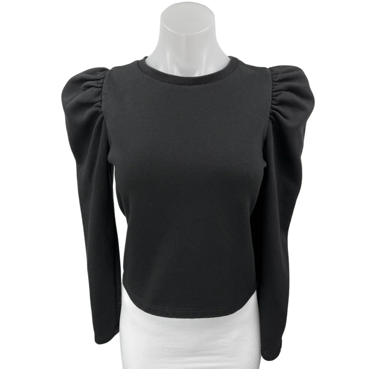 Zara Women's Black Puff Long Sleeve Crew Neck Pullover Sweater Top Size S