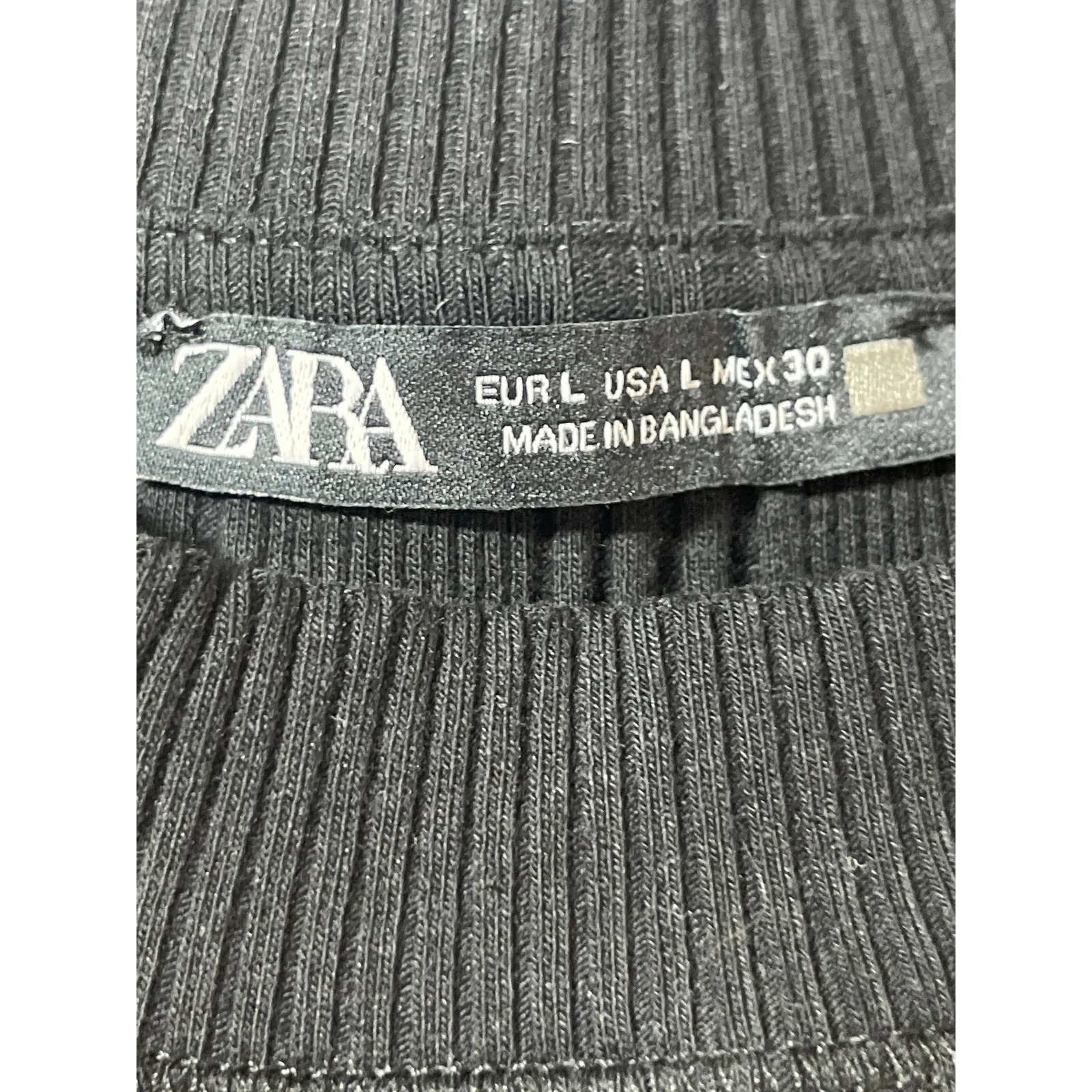 Zara Women's Black Rib Knit High Neck Short Sleeve Crop Tee Sweater Top Size L - Image 4