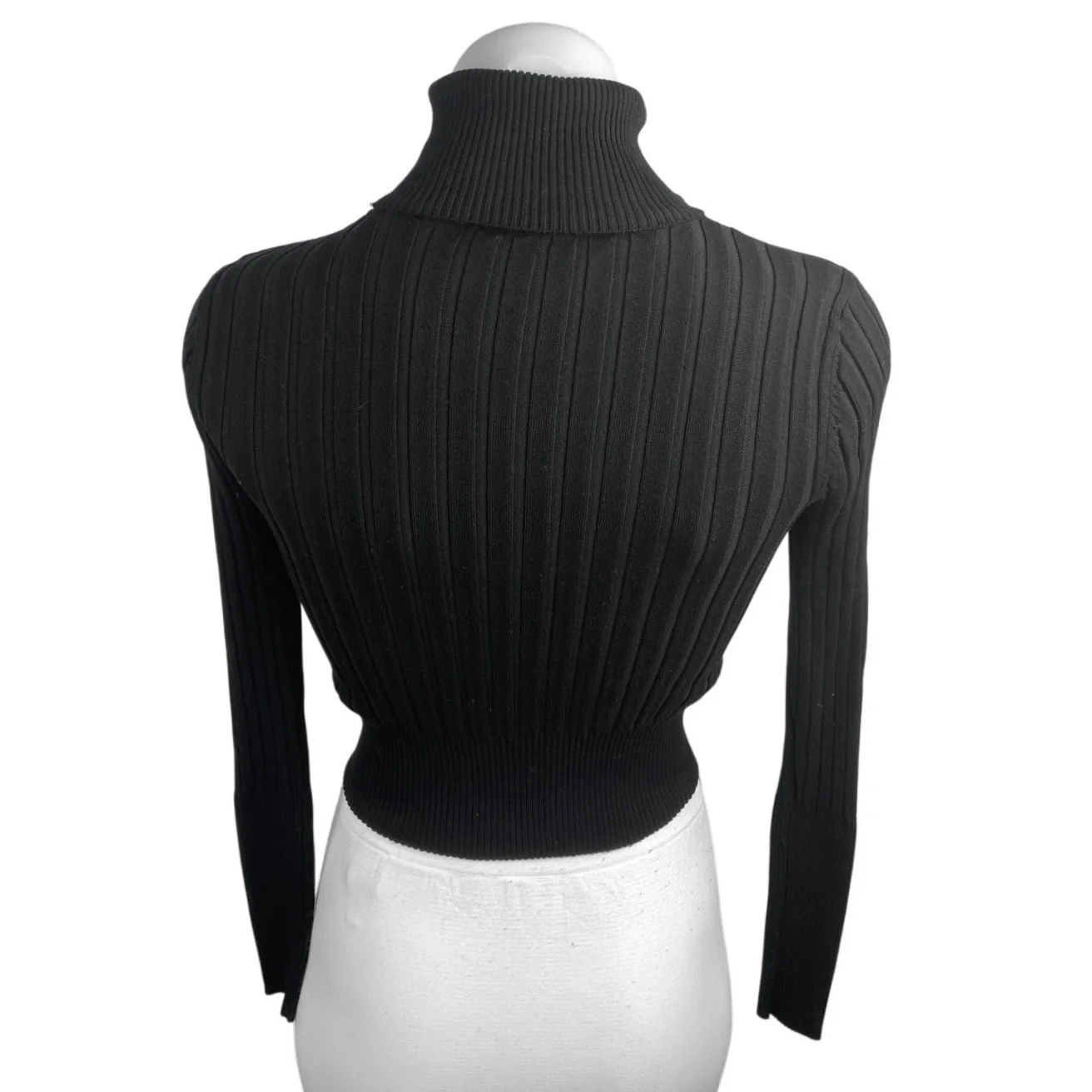 Zara Women's Black Rib Knit Long Sleeve Turtleneck Stretch Crop Sweater Top Sz S - Image 2