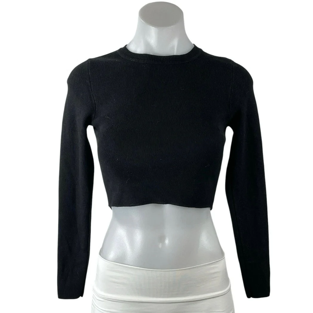 Zara Women's Black Ribbed Knit Crew Neck Sculpt Sweater Pullover Crop Top Size S