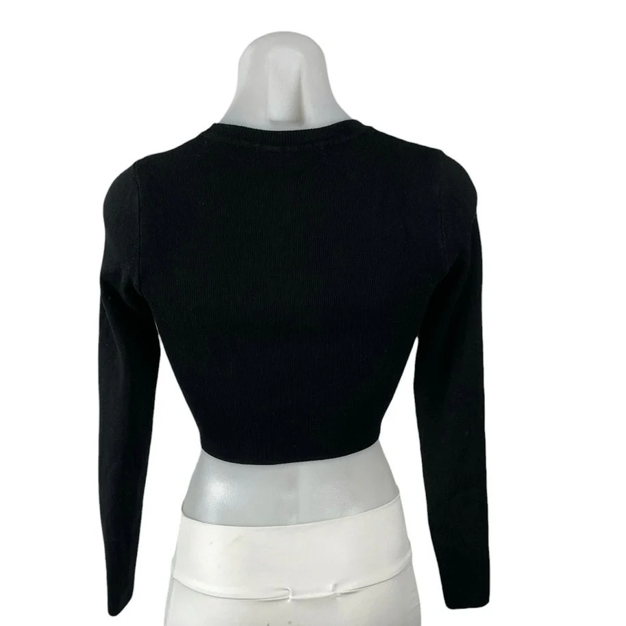 Zara Women's Black Ribbed Knit Crew Neck Sculpt Sweater Pullover Crop Top Size S - Image 3