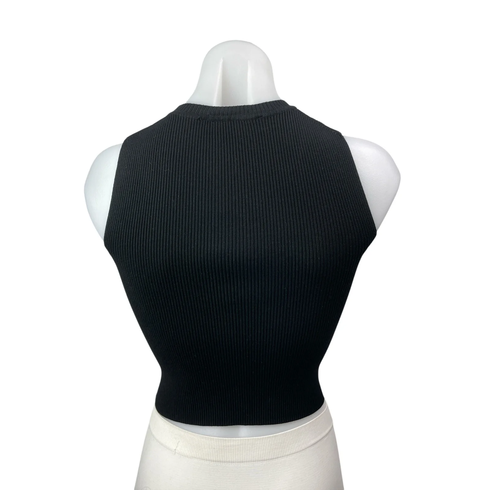 Zara Women's Black Ribbed Knit Mock Neck Sleeveless Slim Fit Crop Tank Top Sz S - Image 3