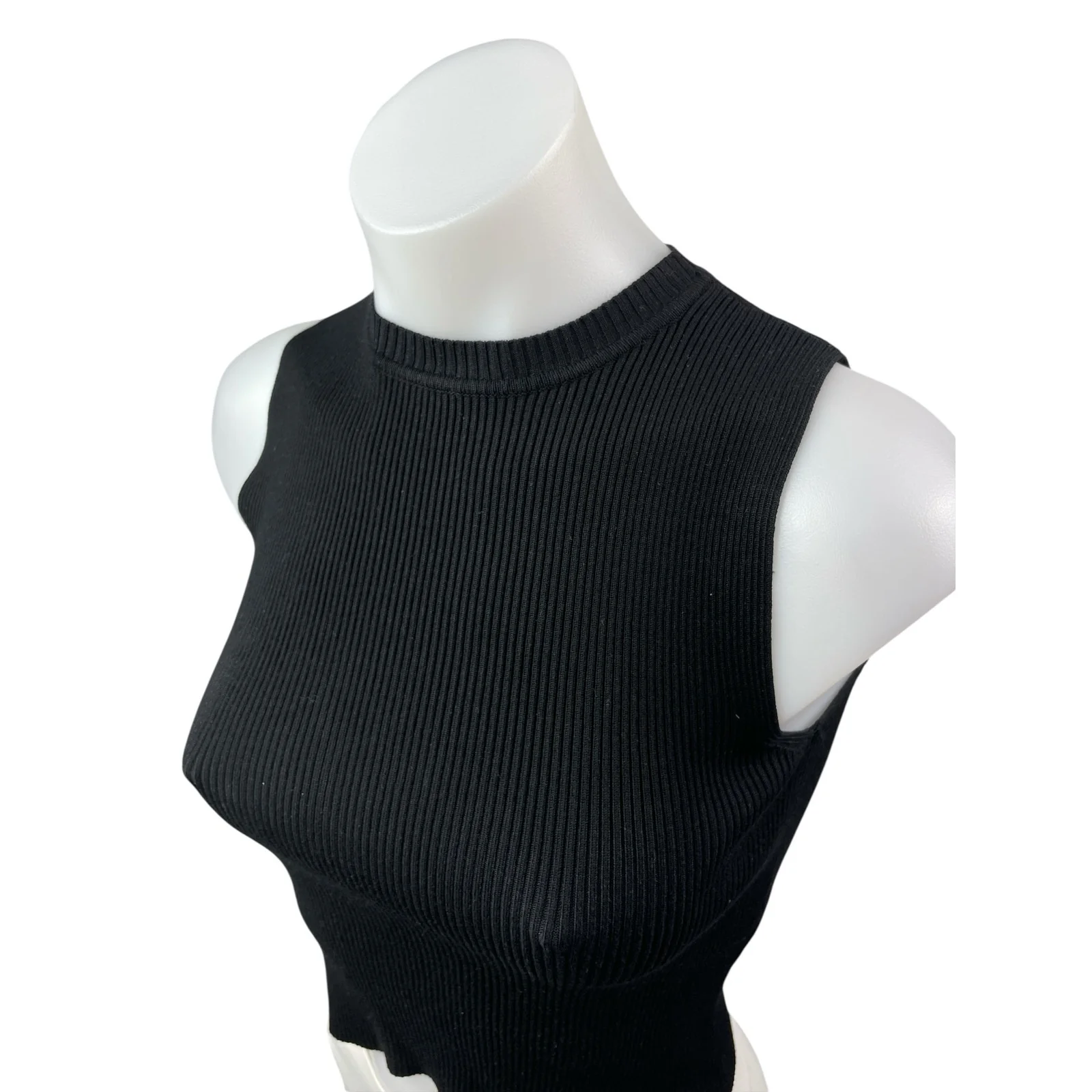 Zara Women's Black Ribbed Knit Mock Neck Sleeveless Slim Fit Crop Tank Top Sz S - Image 4