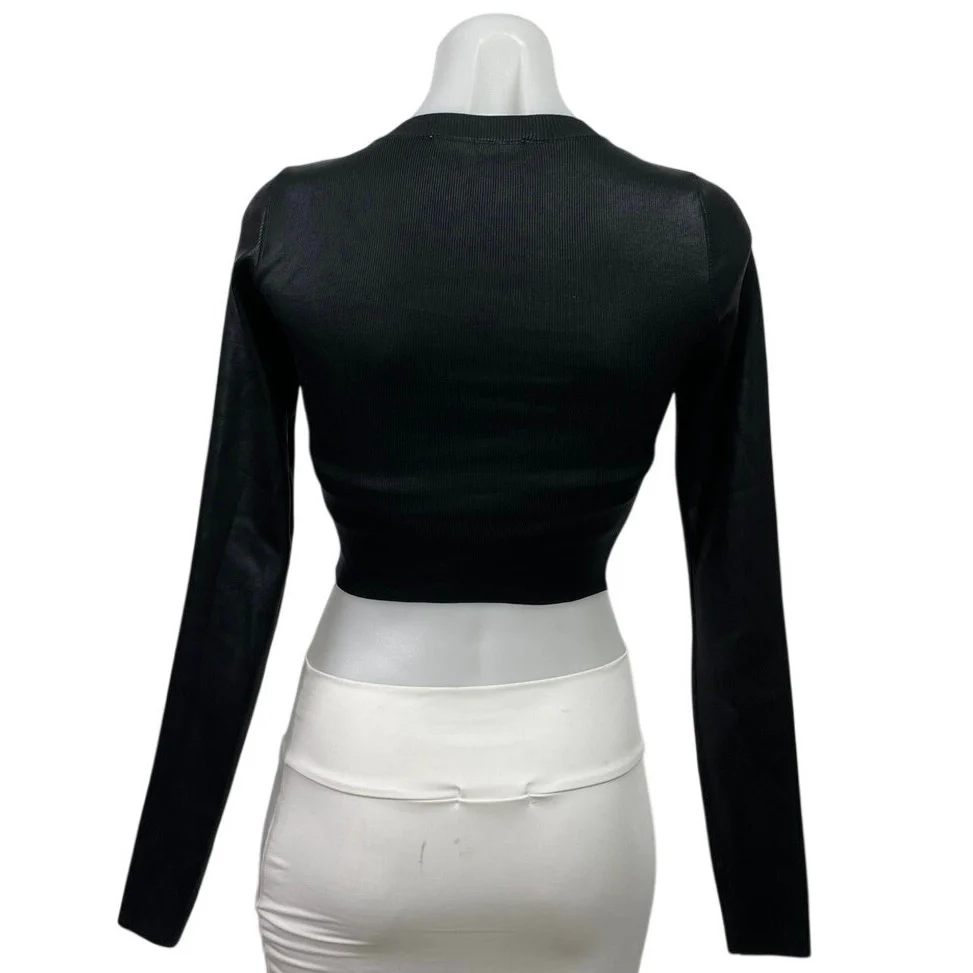 Zara Women's Black Ribbed Knit Sculpt Crew Neck Long Sleeve Crop Top Size XS - Image 3