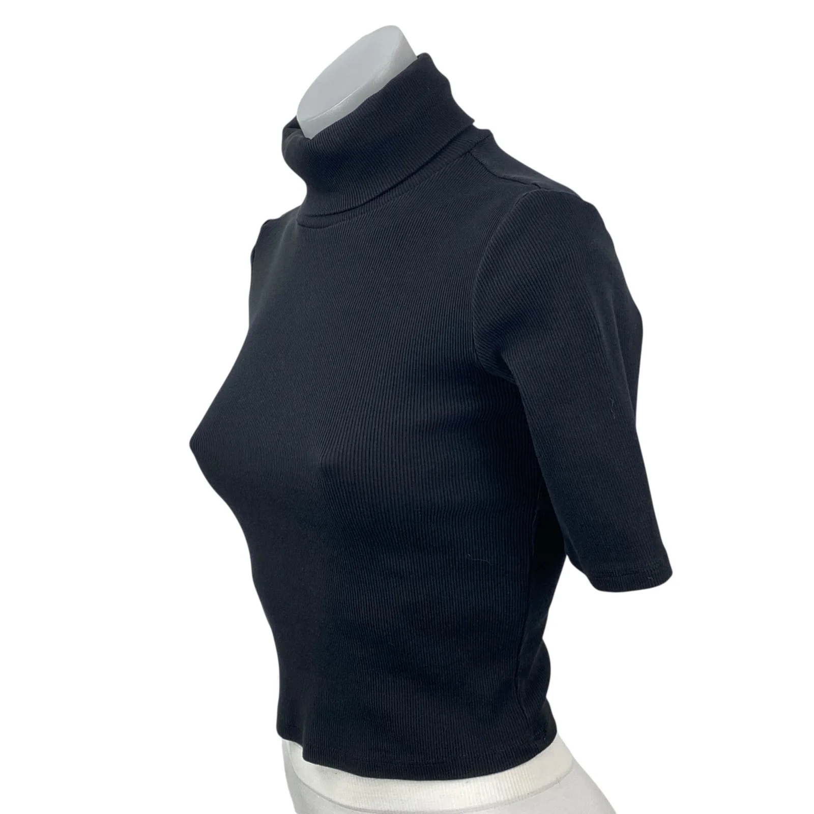 Zara Women's Black Ribbed Knit Turtleneck Half Sleeve Cropped Sweater Top Size S - Image 3