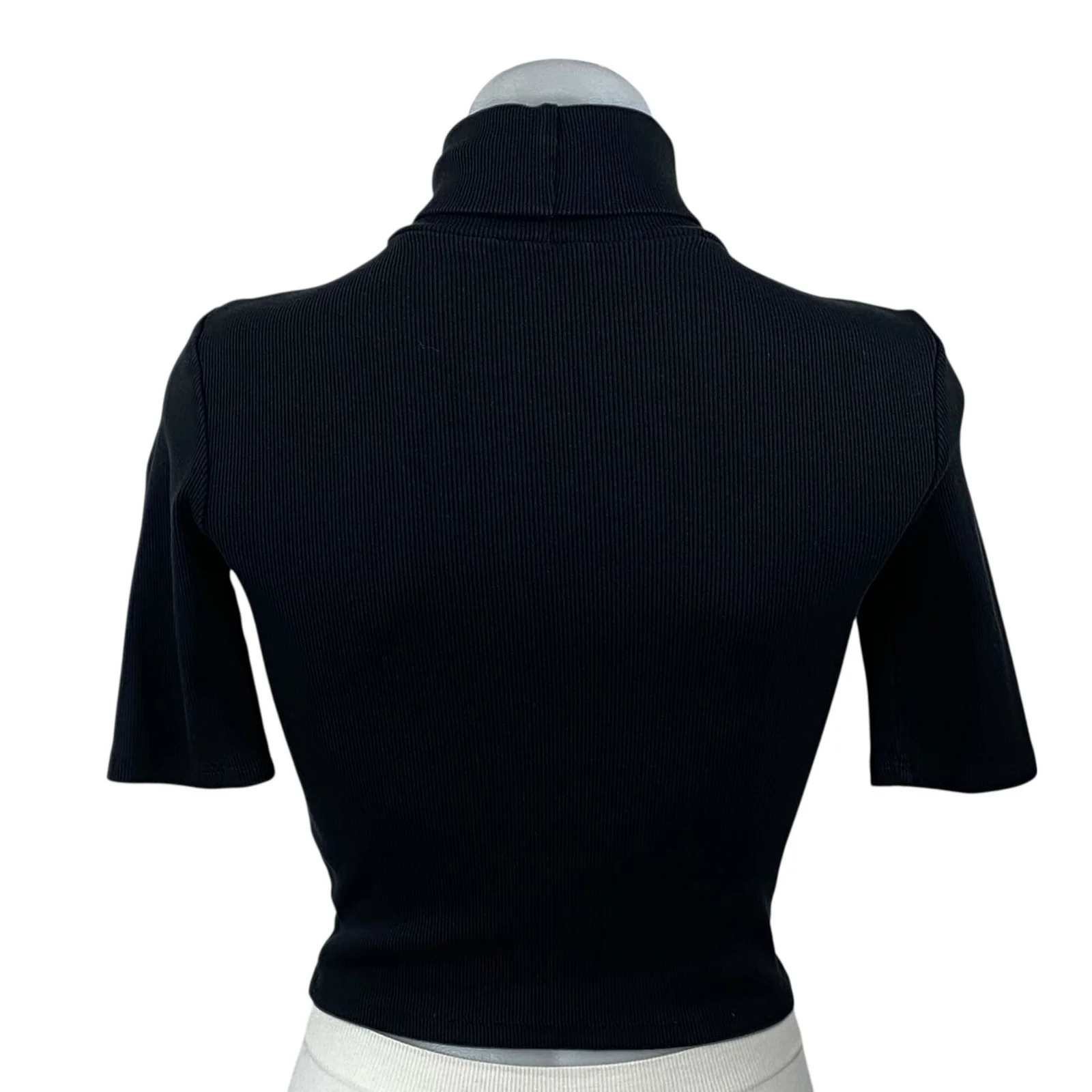 Zara Women's Black Ribbed Knit Turtleneck Half Sleeve Cropped Sweater Top Size S - Image 4