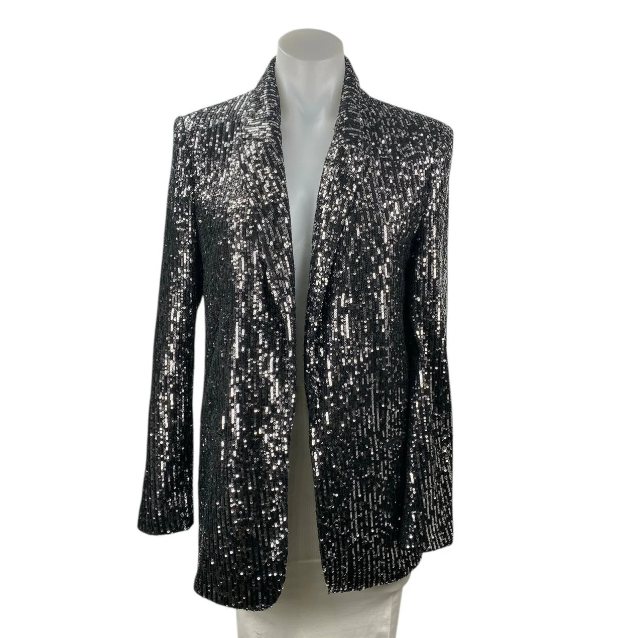 Zara Women's Black Sequin Long Sleeve Sparkly Shimmer Blazer Coat Jacket Size S