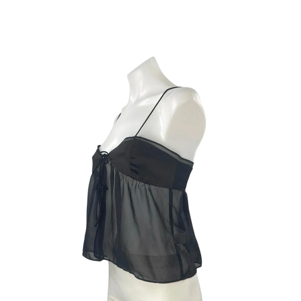 Zara Women's Black Sheer Mesh Sleeveless V Neck Crop Camisole Tank Blouse Top M - Image 2