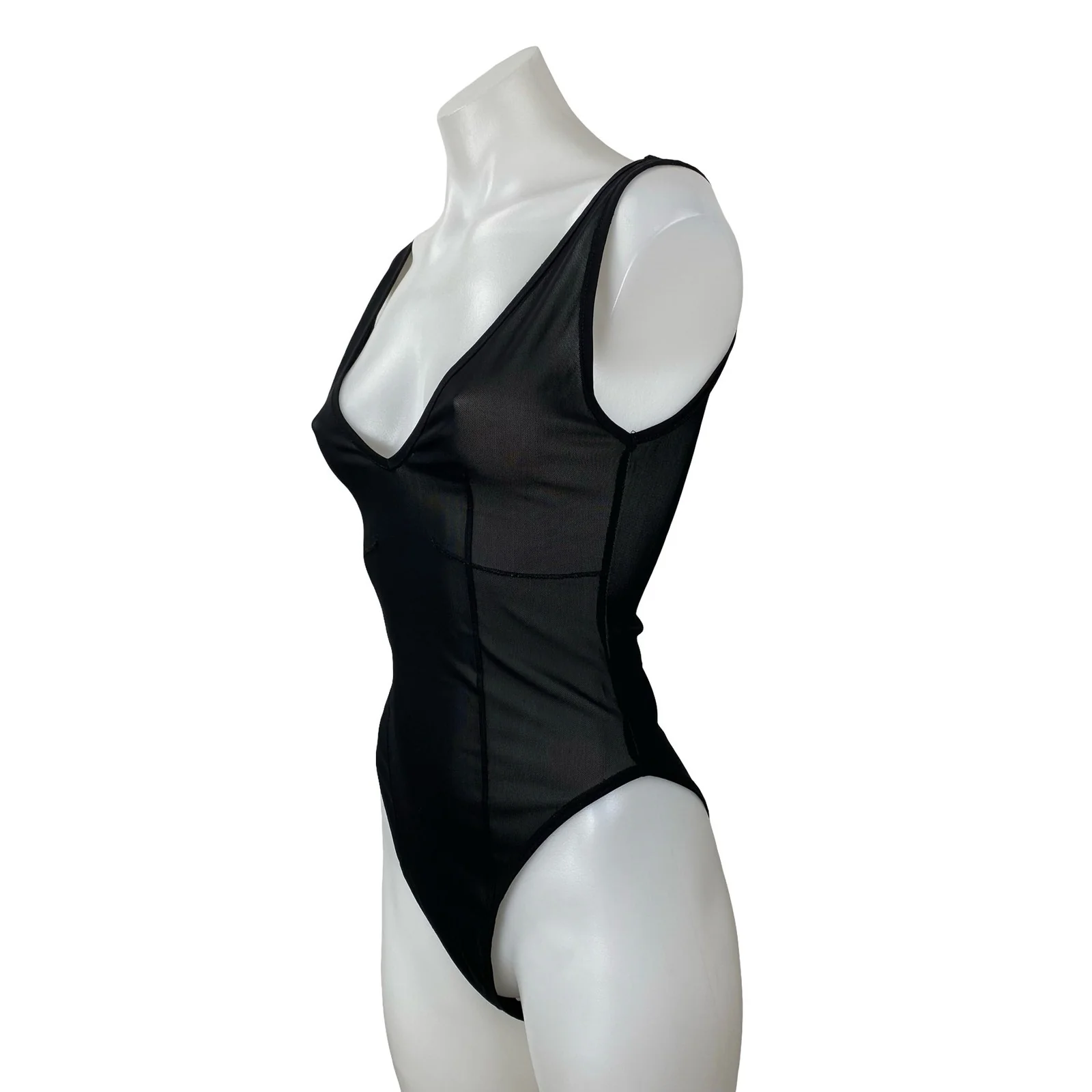 Zara Women's Black Sheer Mesh Tulle Scoop Neck Sleeveless Tank Bodysuit Top Sz S - Image 2