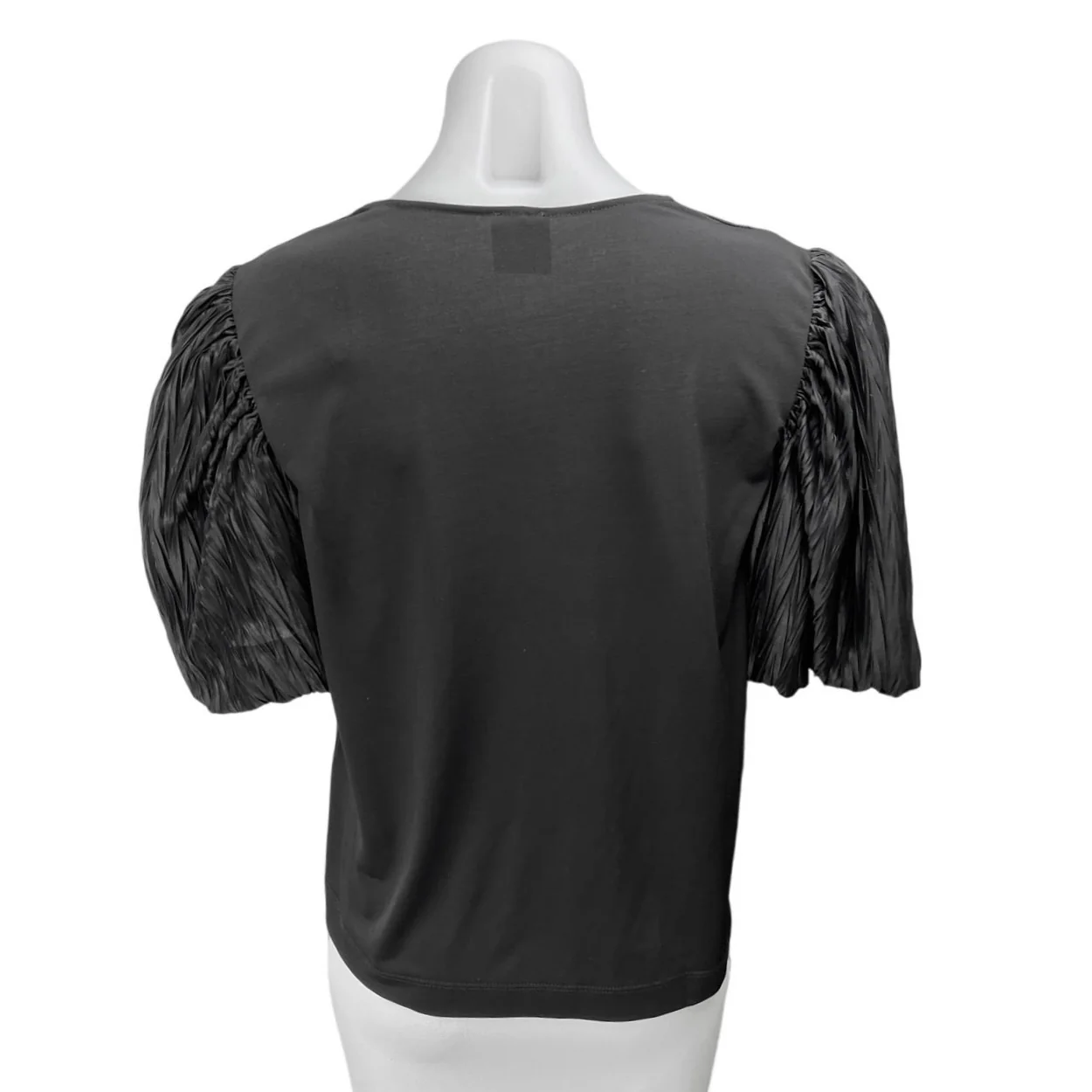 Zara Women's Black Short Puff Sleeve Plunge V-Neck Pullover Blouse Top Size M - Image 2
