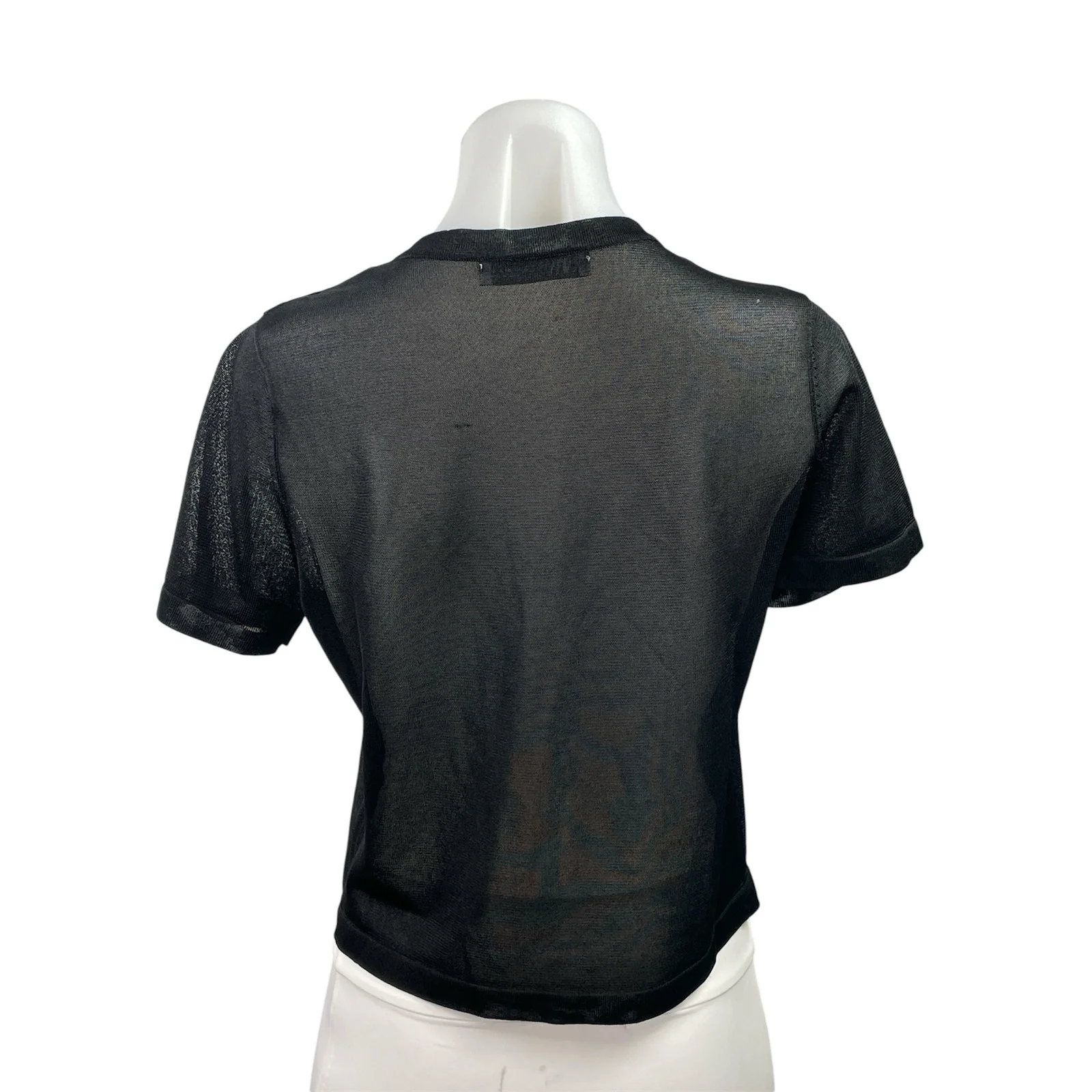 Zara Women's Black Short Sleeve Sheer Mesh Button Down Blouse Shirt Top Size M - Image 3