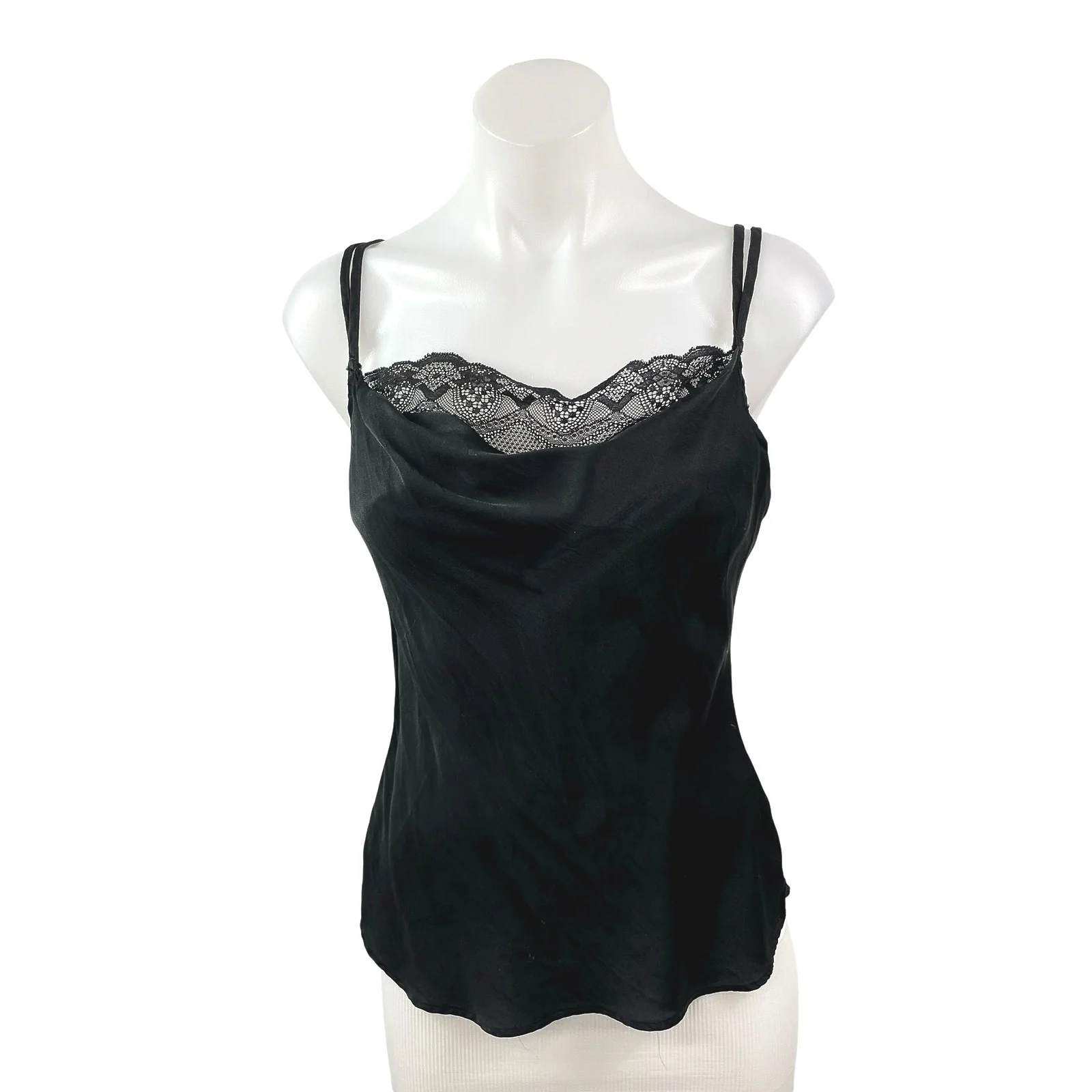 Zara Women's Black Silky Satin Lace Trim Sleeveless Lingerie Tank Camisole Top S