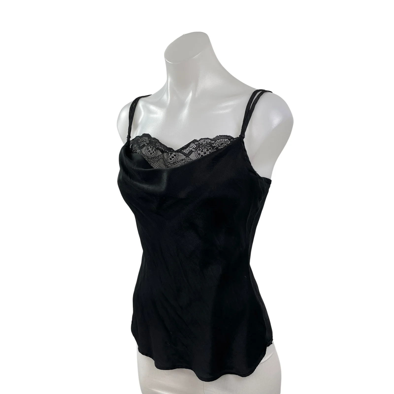 Zara Women's Black Silky Satin Lace Trim Sleeveless Lingerie Tank Camisole Top S - Image 3