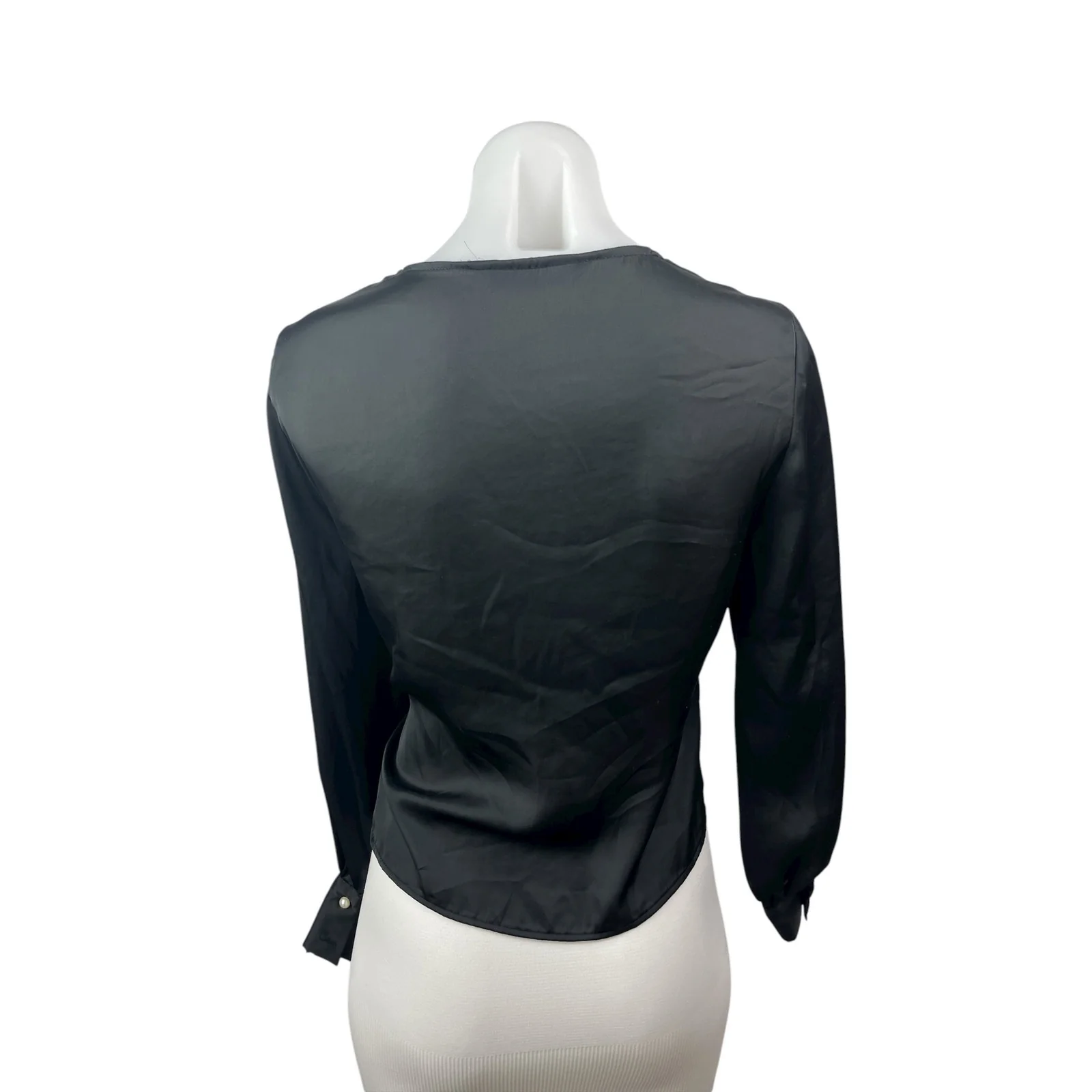 Zara Women's Black Silky Satin Sheer V Neck Long Sleeve Crop Wrap Blouse Top XS - Image 4