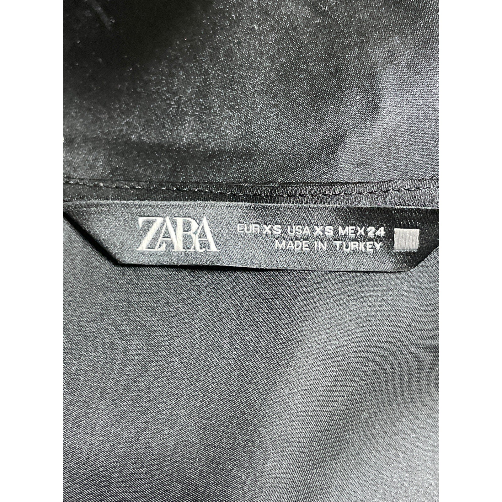 Zara Women's Black Silky Satin Sheer V Neck Long Sleeve Crop Wrap Blouse Top XS - Image 5