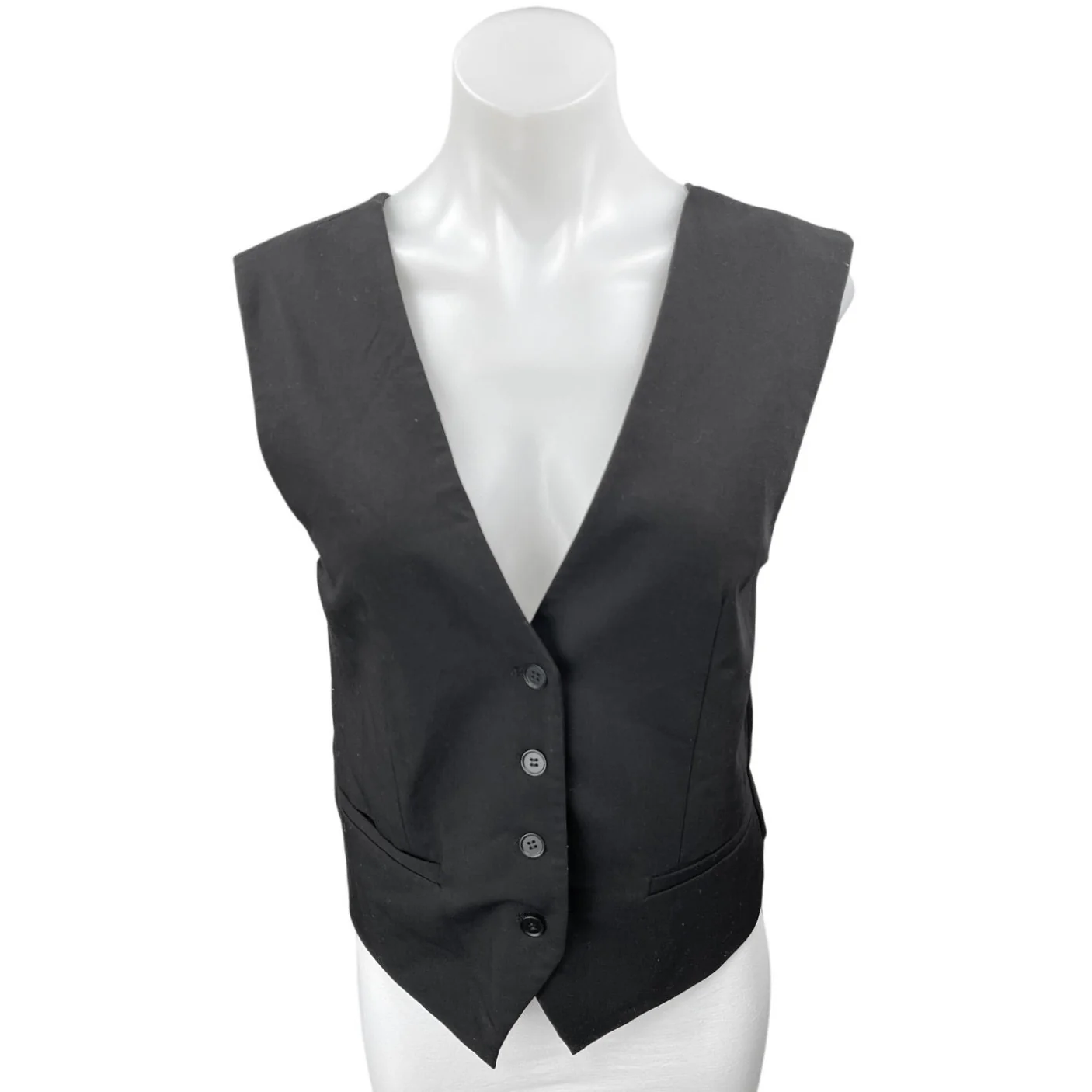 Zara Women's Black Sleeveless Tie Back V Neck Button Down Vest Top Size XS