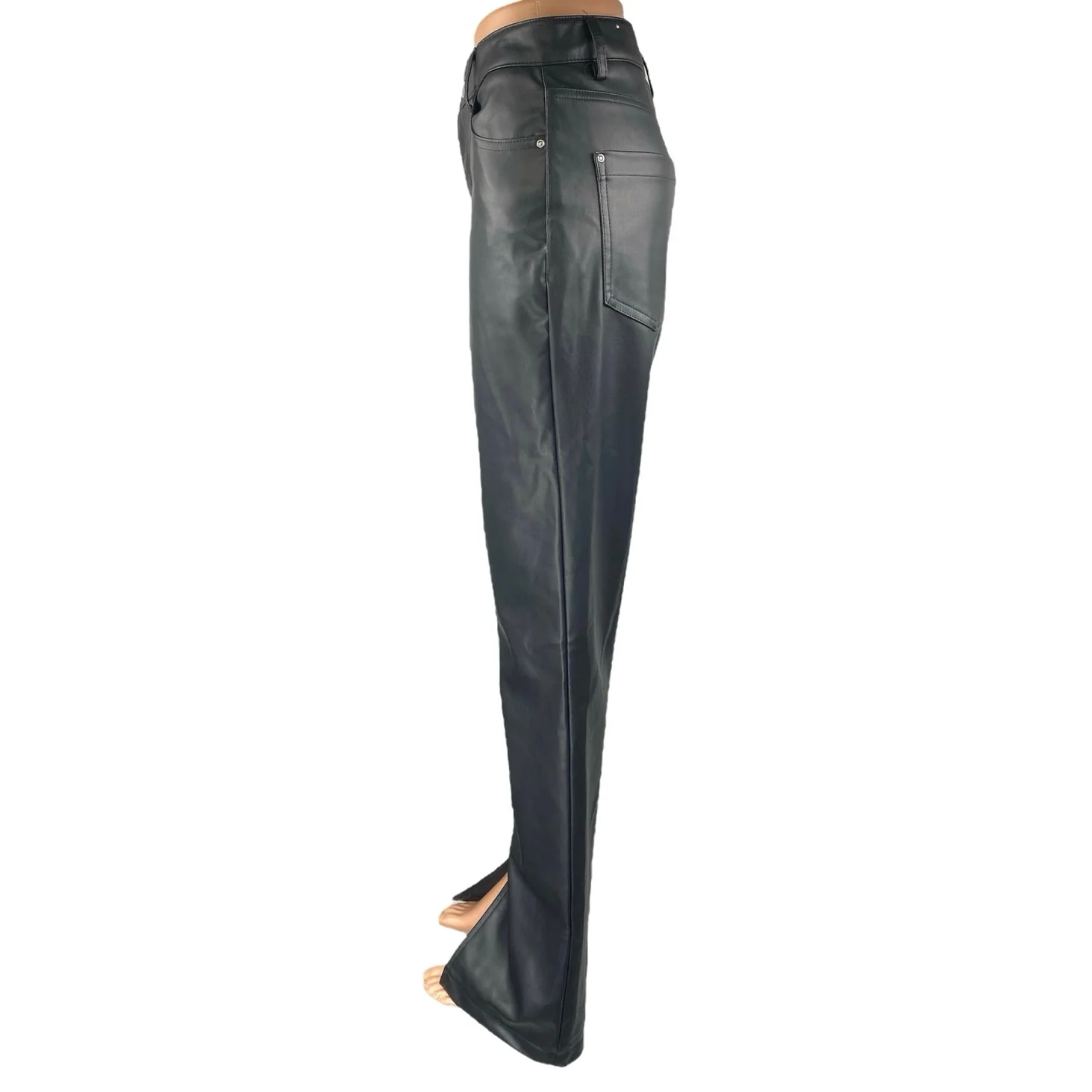 Zara Women's Black Split Faux Leather Vegan High Waisted Trousers Pants Size 6 - Image 2