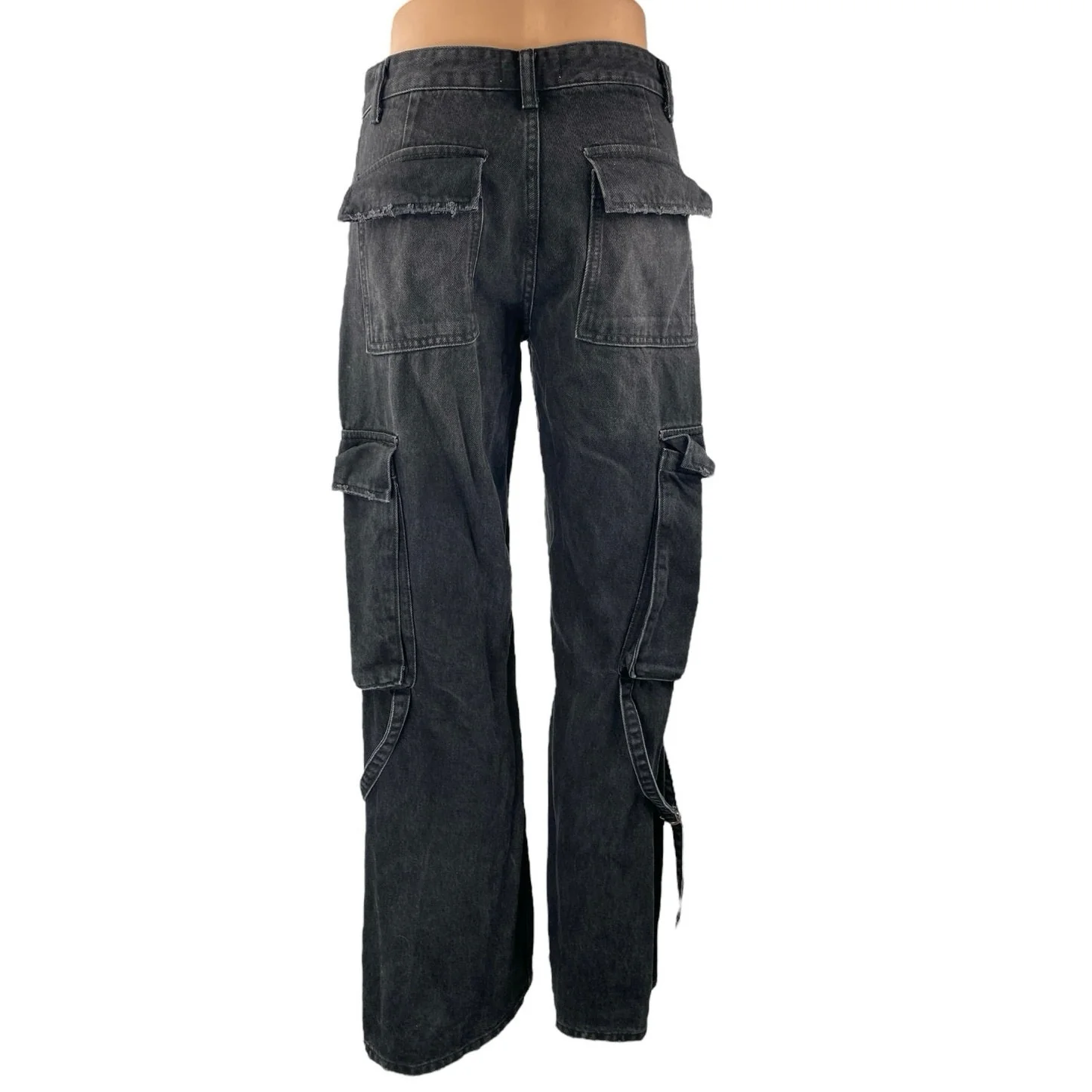 Zara Women's Black Straight Wide Leg Mid Rise Baggy Cargo Denim Jeans Pants Sz 2 - Image 3