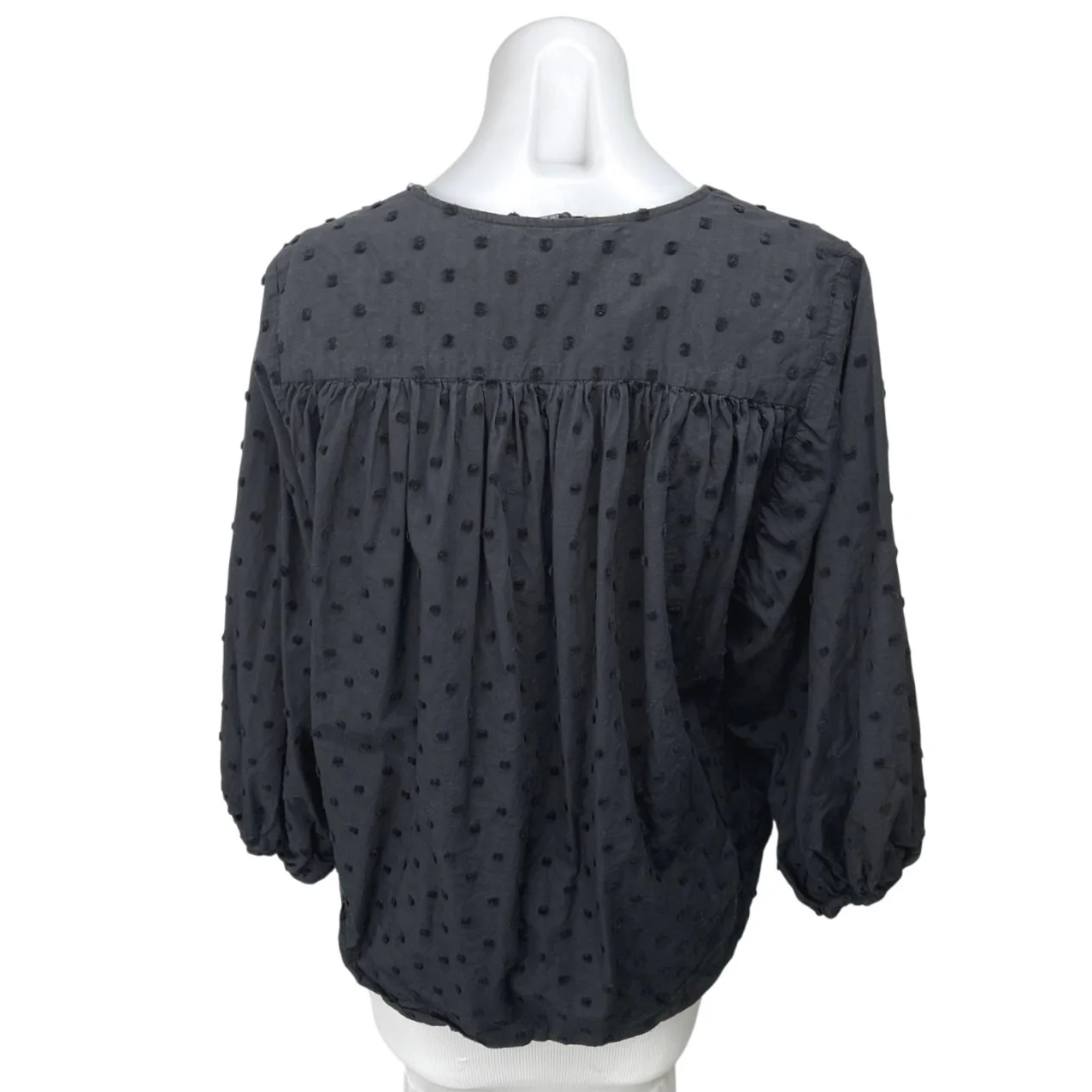 Zara Women's Black Swiss Dot Button Down Long Balloon Sleeve Blouse Top Size L - Image 2