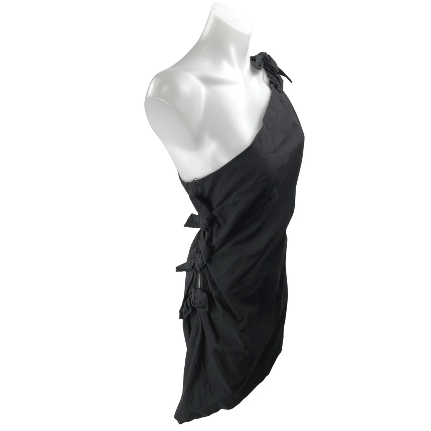 Zara Women's Black Tie One Shoulder Sleeveless Drape Mini Bodycon Dress Size XL - Image 2