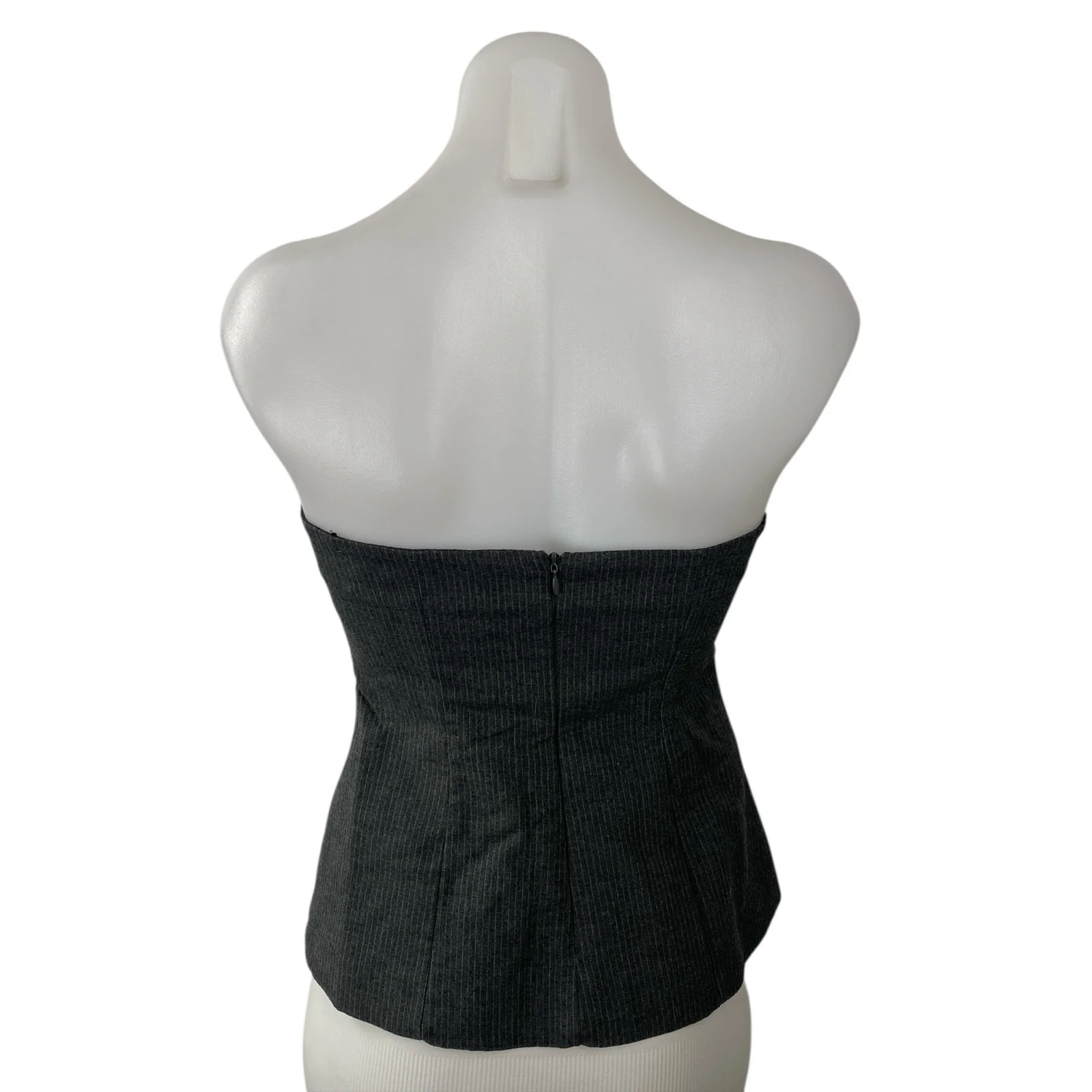 Zara Women's Black Tube Strapless Bandeau Striped Peplum Blouse Top Size S - Image 3