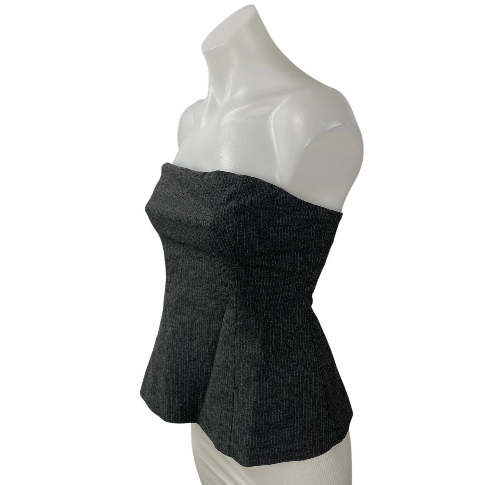 Zara Women's Black Tube Strapless Bandeau Striped Peplum Blouse Top Size S - Image 4