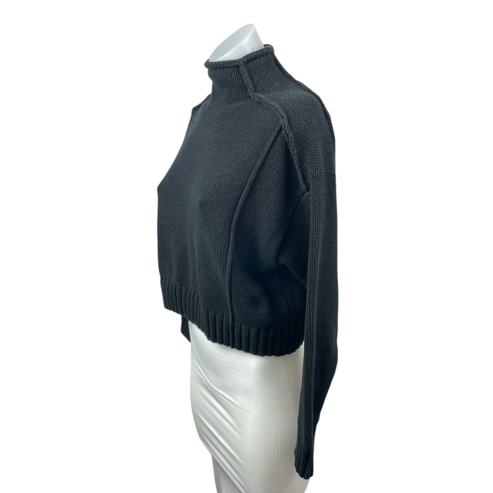 Zara Women's Black Turtleneck Long Sleeve Rib Knit Cropped Sweater Top Size S - Image 3