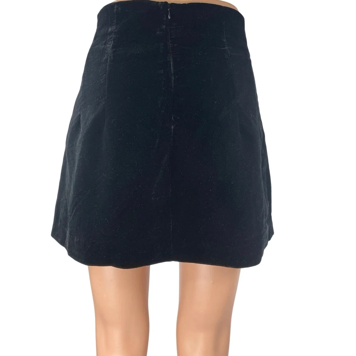 Zara Women's Black Velvet Velour High Waisted Midi A-line Pencil Skort Skirt M - Image 3
