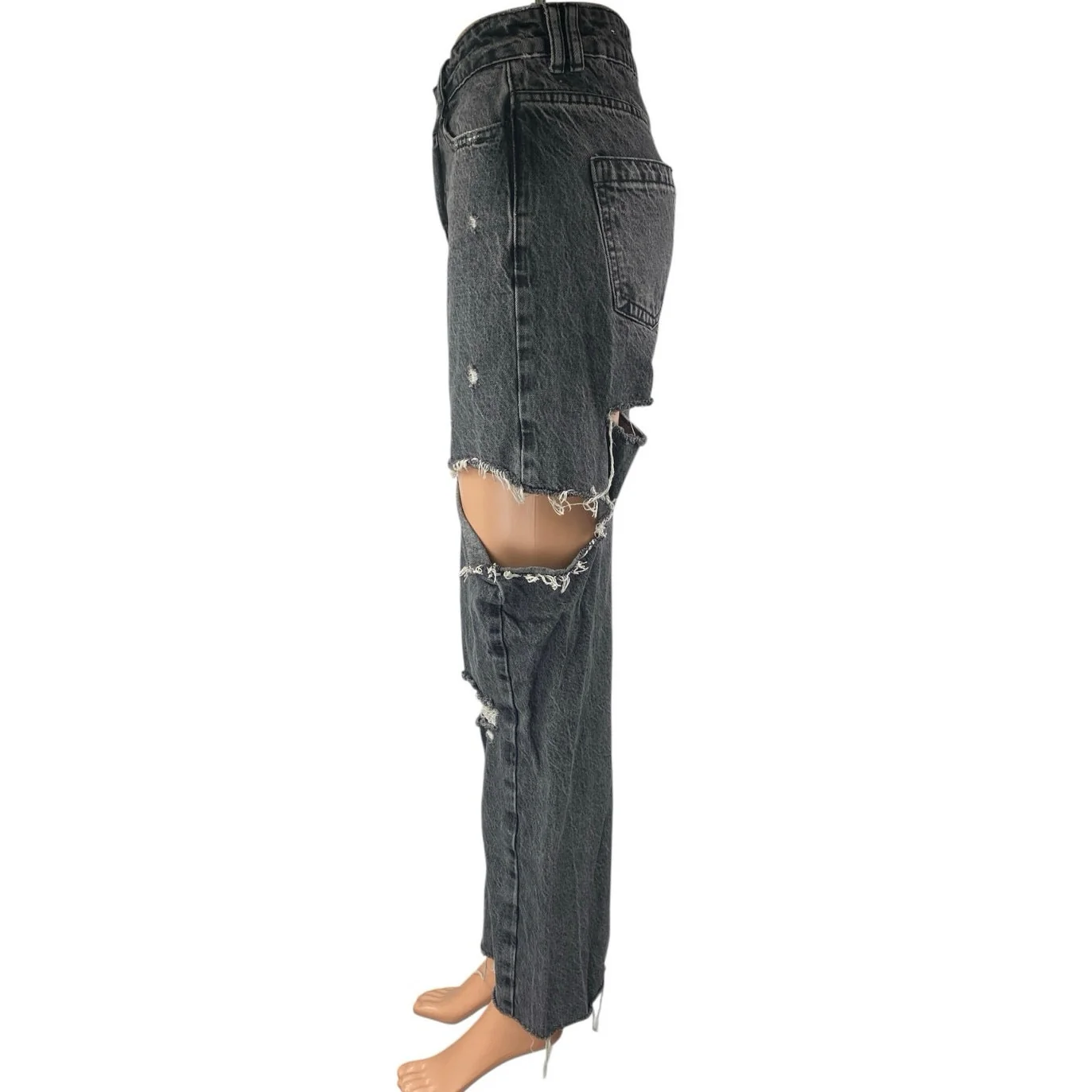 Zara Women's Black Washed Distressed High Waisted Straight Denim Jeans Size 2 - Image 2