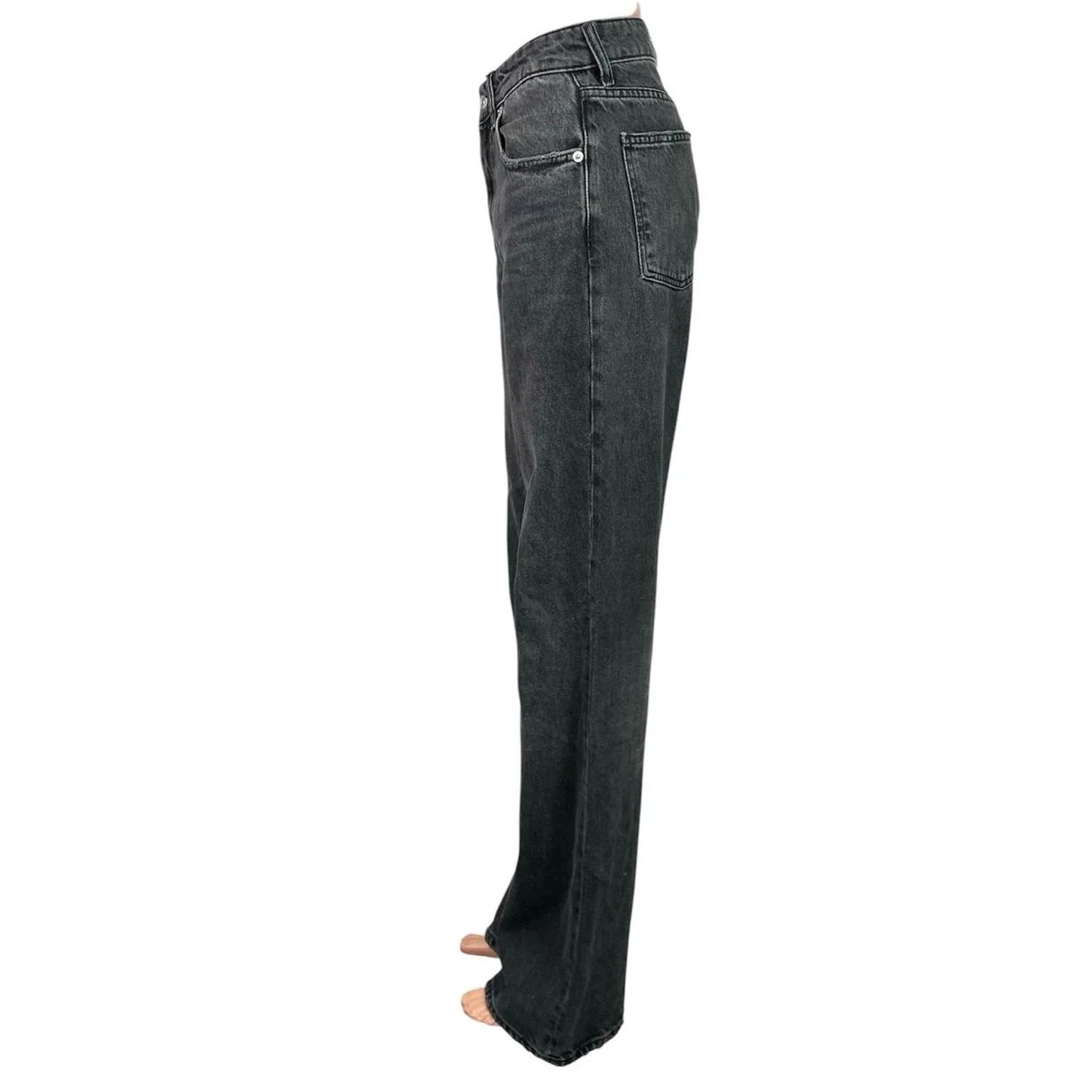Zara Women's Black Washed High Waisted Baggy Straight Leg Denim Jeans Size 2 - Image 2