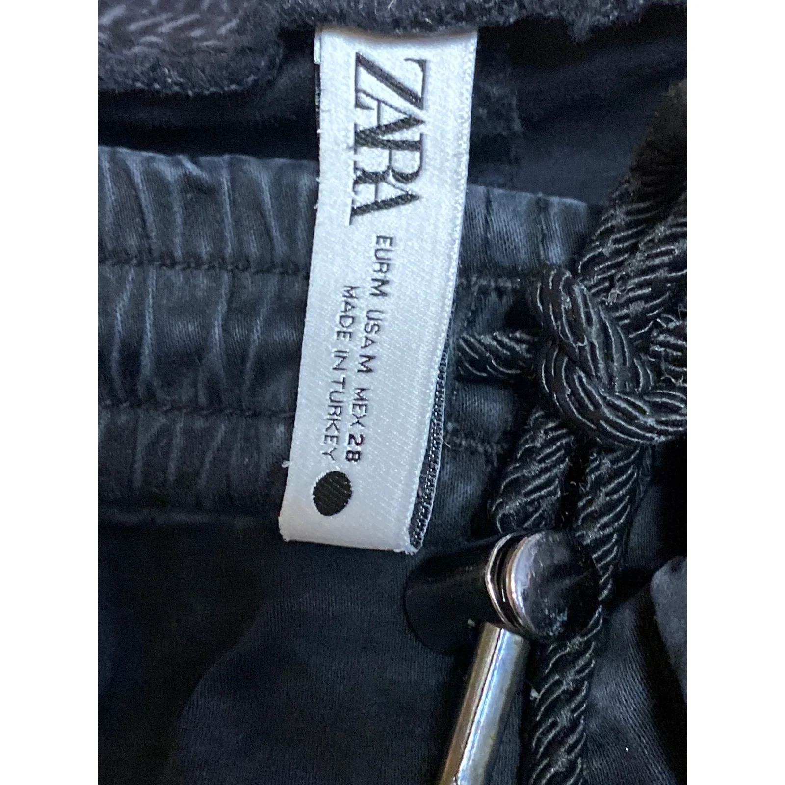Zara Women's Black Washed Mid Rise Tapered Jogger Utility Denim Jeans Size M - Image 5