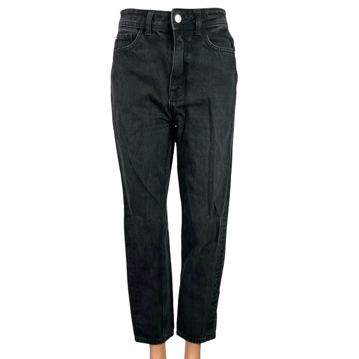 Zara Women's Black Washed Straight Leg Casual High Waisted Denim Jeans Size 2