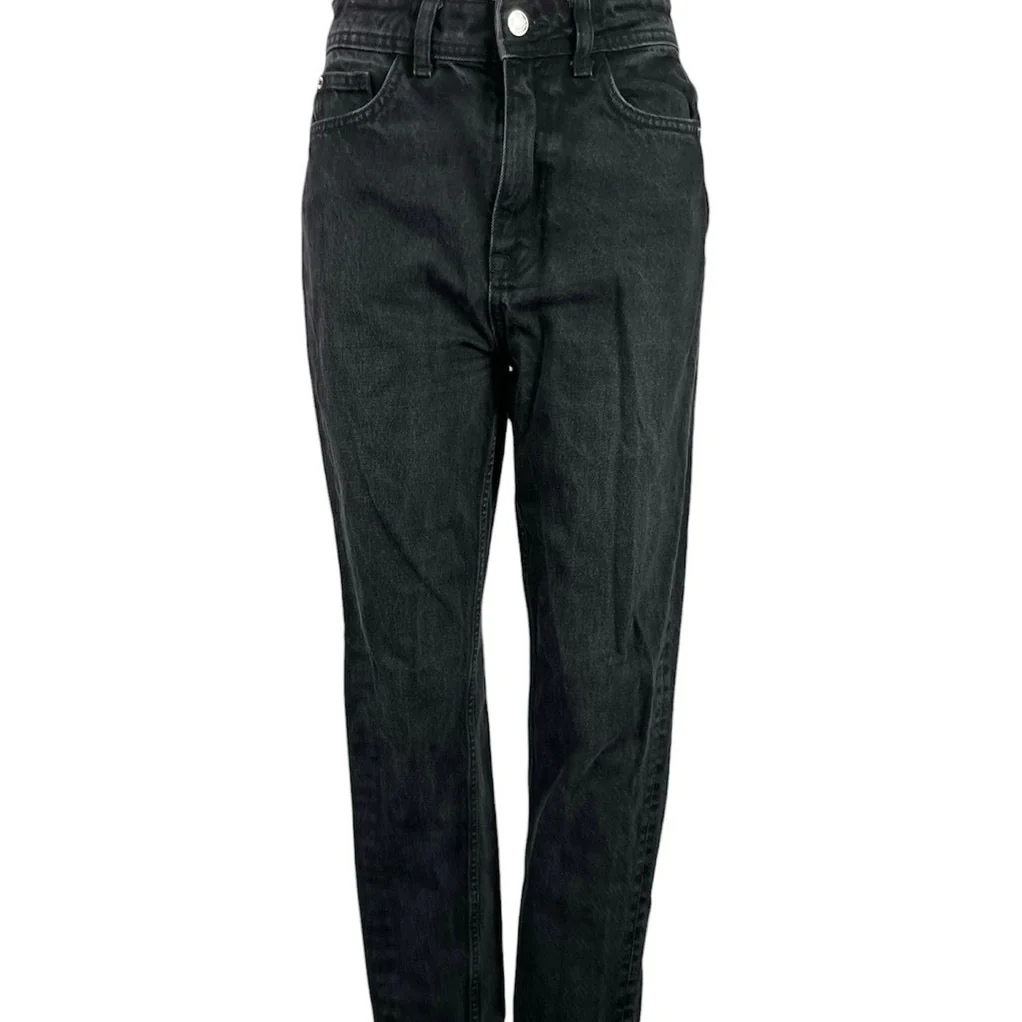 Zara Women's Black Washed Straight Leg Casual High Waisted Denim Jeans Size 2 - Image 4
