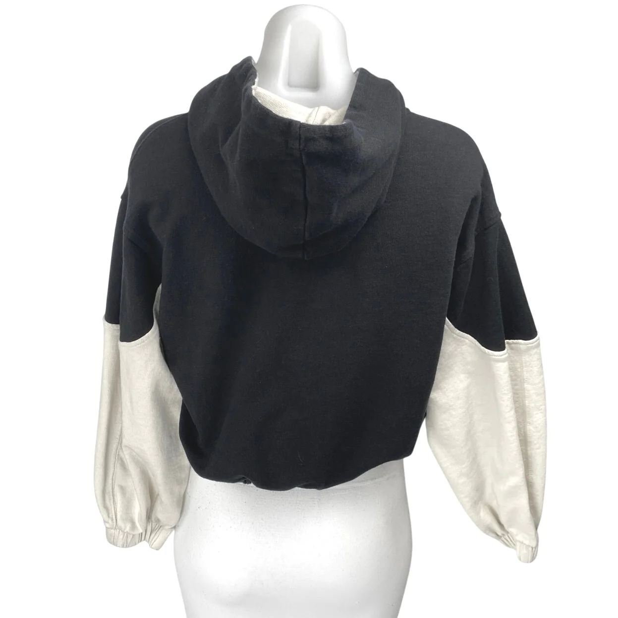 Zara Women's Black White Colorblock Hoodie Hooded Cropped Sweatshirt Top Size S - Image 2