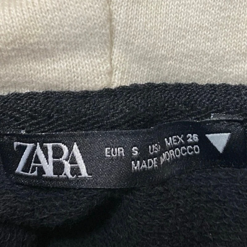 Zara Women's Black White Colorblock Hoodie Hooded Cropped Sweatshirt Top Size S - Image 3