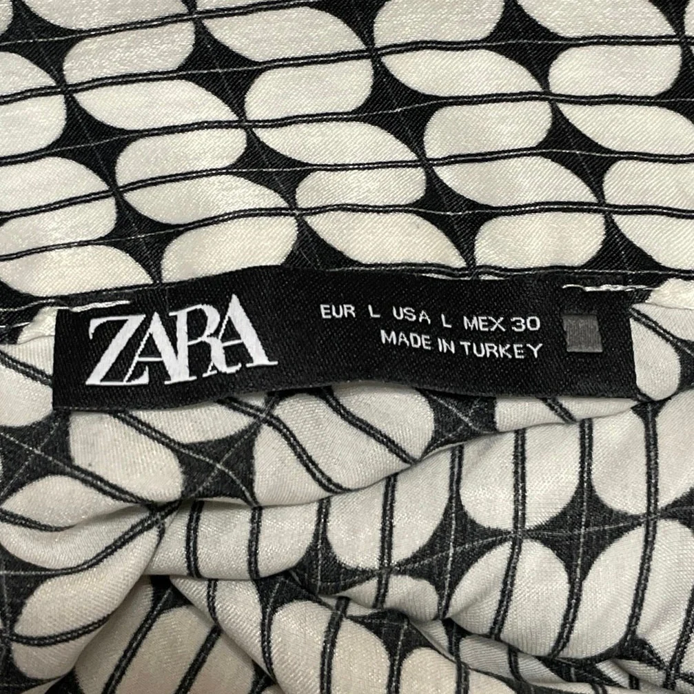 Zara Women's Black White Geometric High Waisted Full Swing Maxi Skirt Size L - Image 5