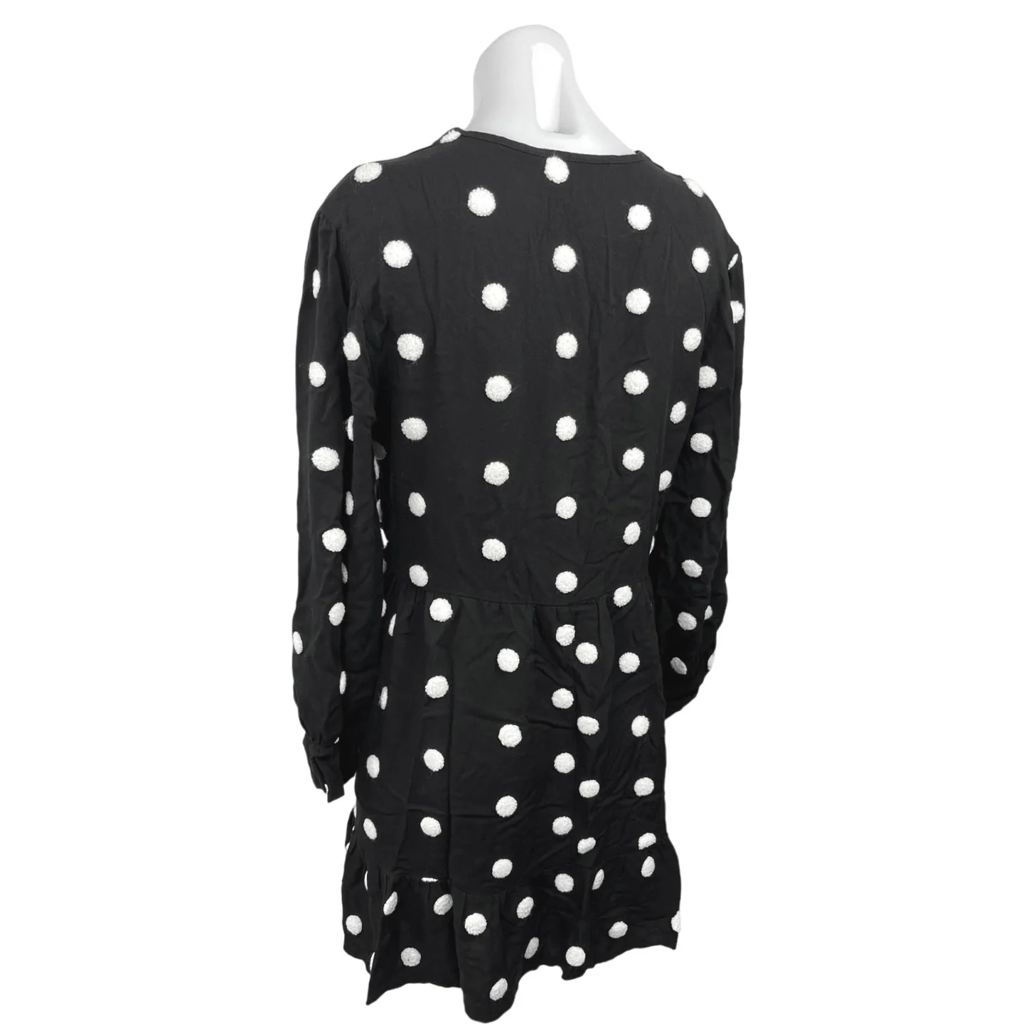 Zara Women's Black White Polka Dot V-Neck Long Sleeve A-Line Mini Dress Size L - Image 2