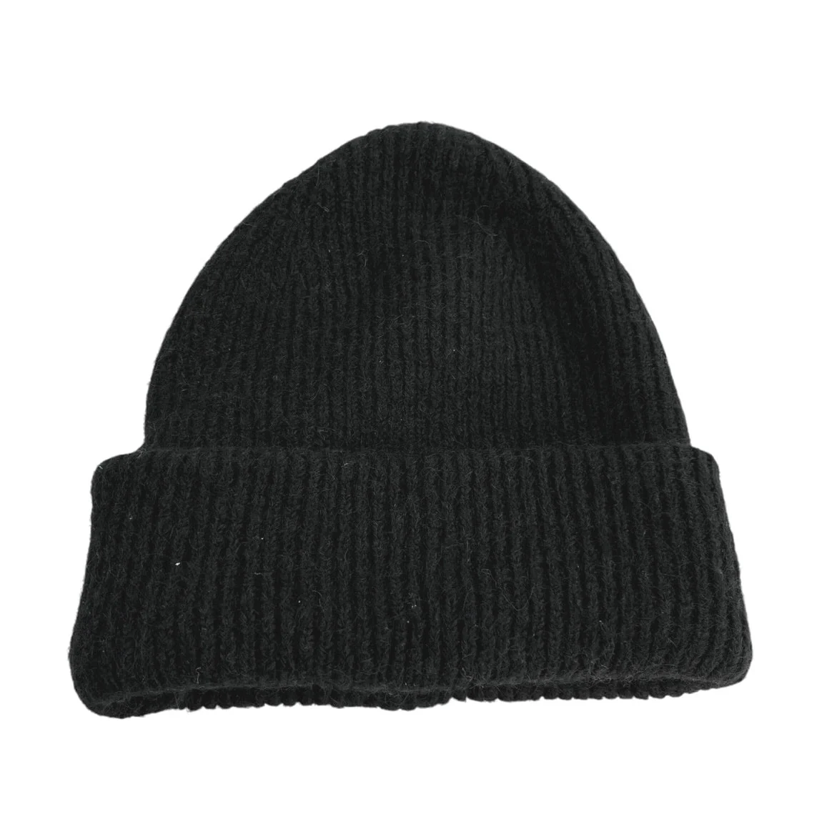 Zara Women's Black Wool Ribbed Knit Foldover Winter Snow Beanie Hat Size M