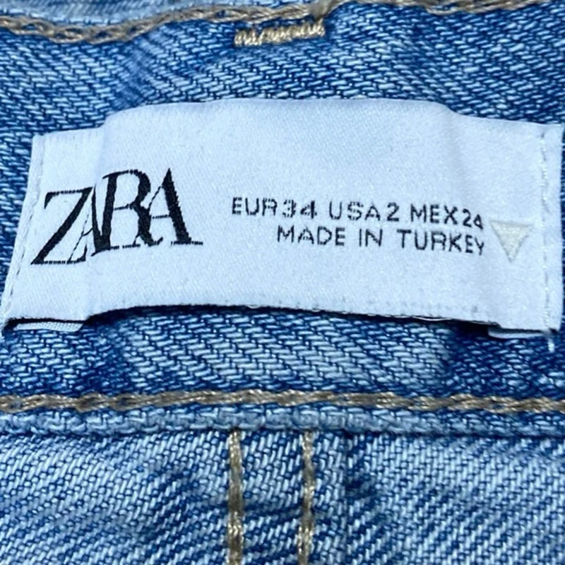Zara Women's Blue Acid Wash High Waisted Wide Leg Baggy Palazzo Denim Jeans Sz 2 - Image 4