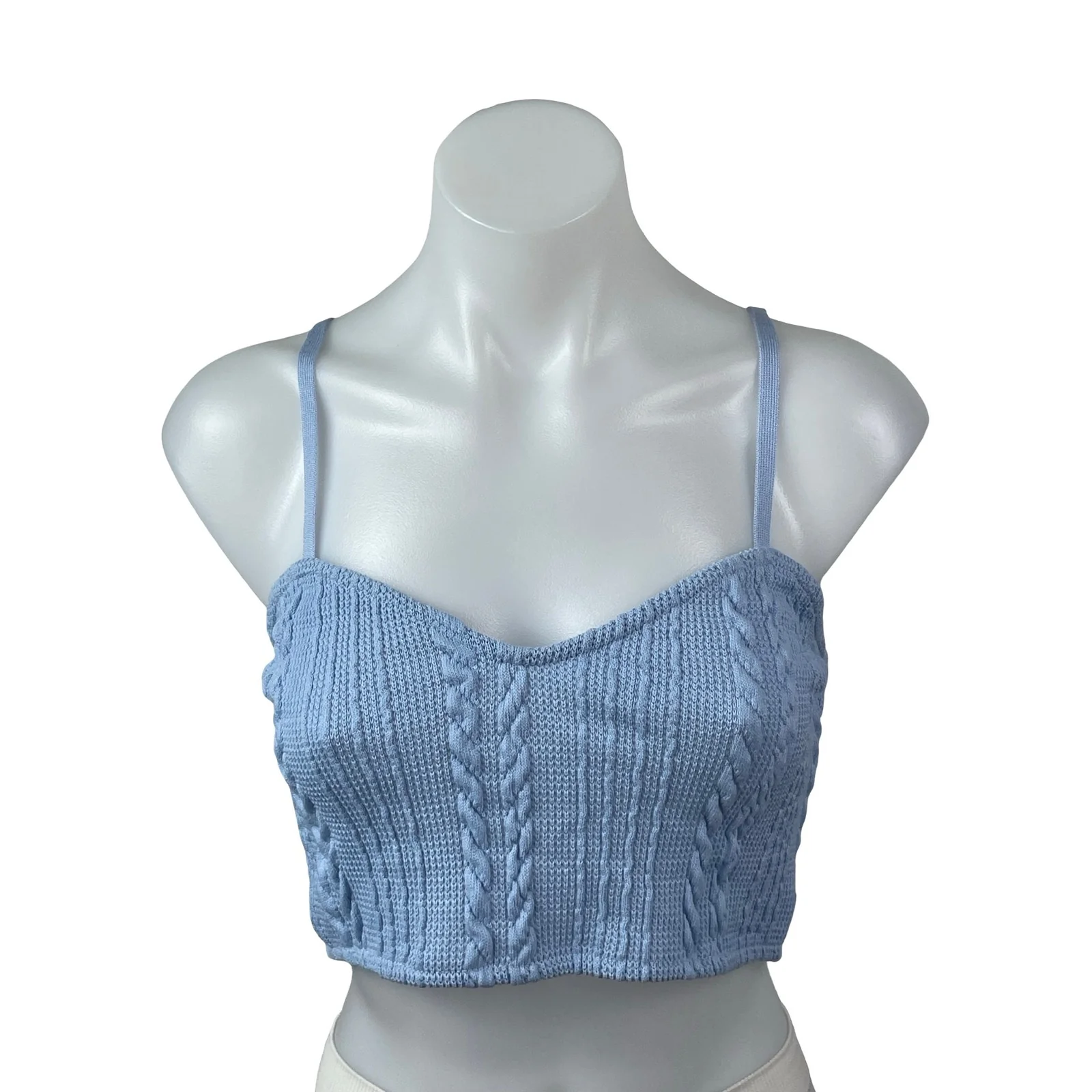 Zara Women's Blue Cable Knit Sleeveless Sweetheart Neck Crop Cami Tank Top Sz S