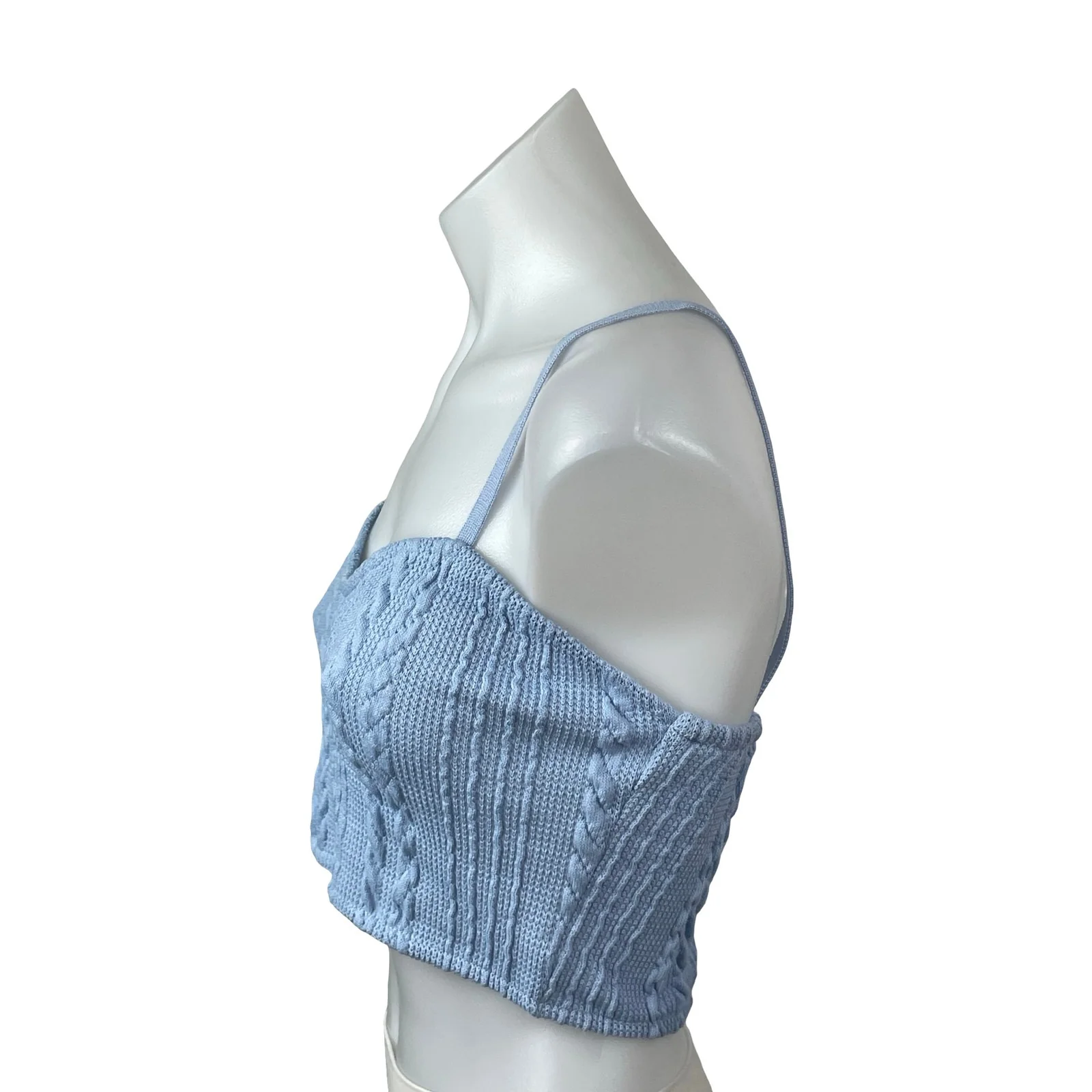 Zara Women's Blue Cable Knit Sleeveless Sweetheart Neck Crop Cami Tank Top Sz S - Image 2