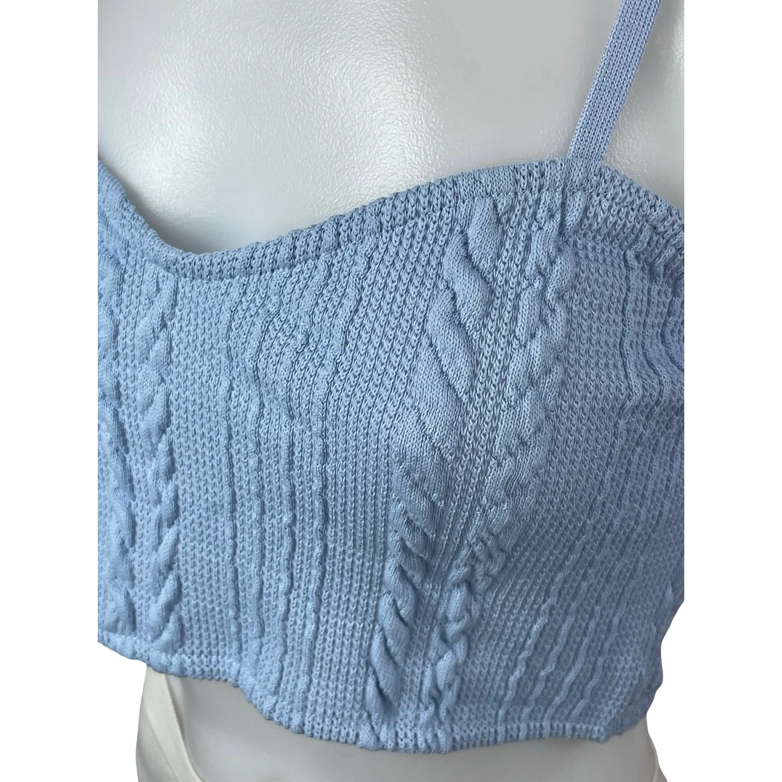 Zara Women's Blue Cable Knit Sleeveless Sweetheart Neck Crop Cami Tank Top Sz S - Image 3