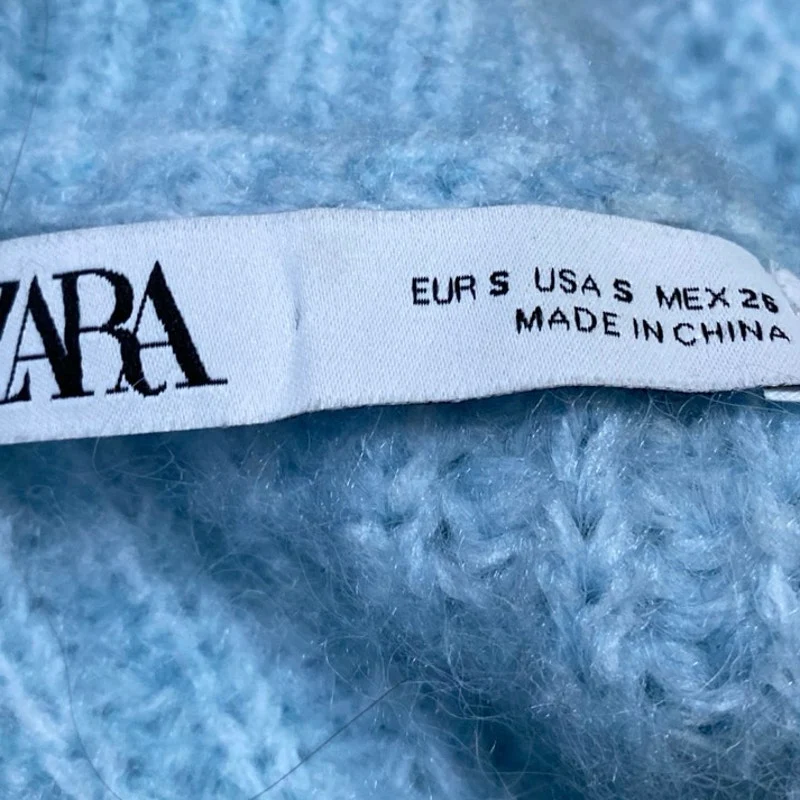 Zara Women's Blue Chunky Knit Crewneck Long Sleeve Sweatshirt Sweater Top Size S - Image 3