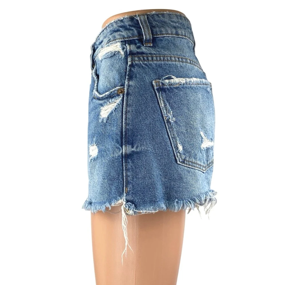 Zara Women's Blue Distressed Cut-Off High Waisted Denim Jean Shorts Size 2 - Image 2
