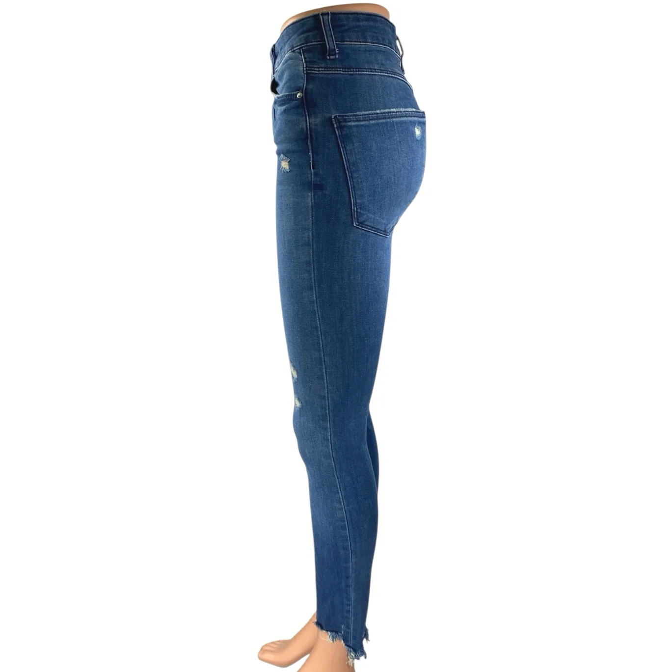 Zara Women's Blue Distressed Frayed High Waist Skinny Denim Jeans Pants Size 4 - Image 2